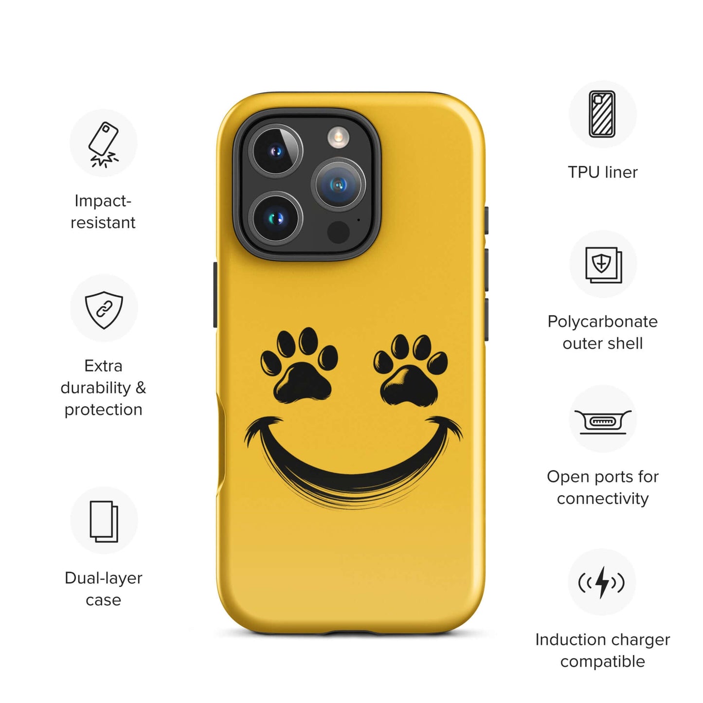 Phone Case for iPhone with Smiley Paw Print Design for Pet Lovers