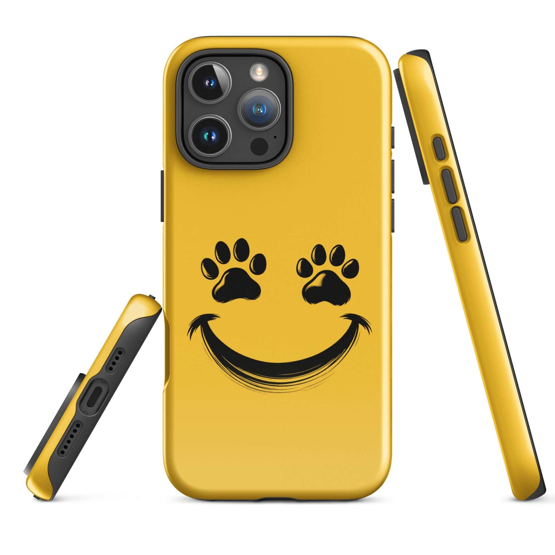 Phone Case for iPhone with smiley face and paw prints design, perfect for playful pet lovers seeking a whimsical device accessory.