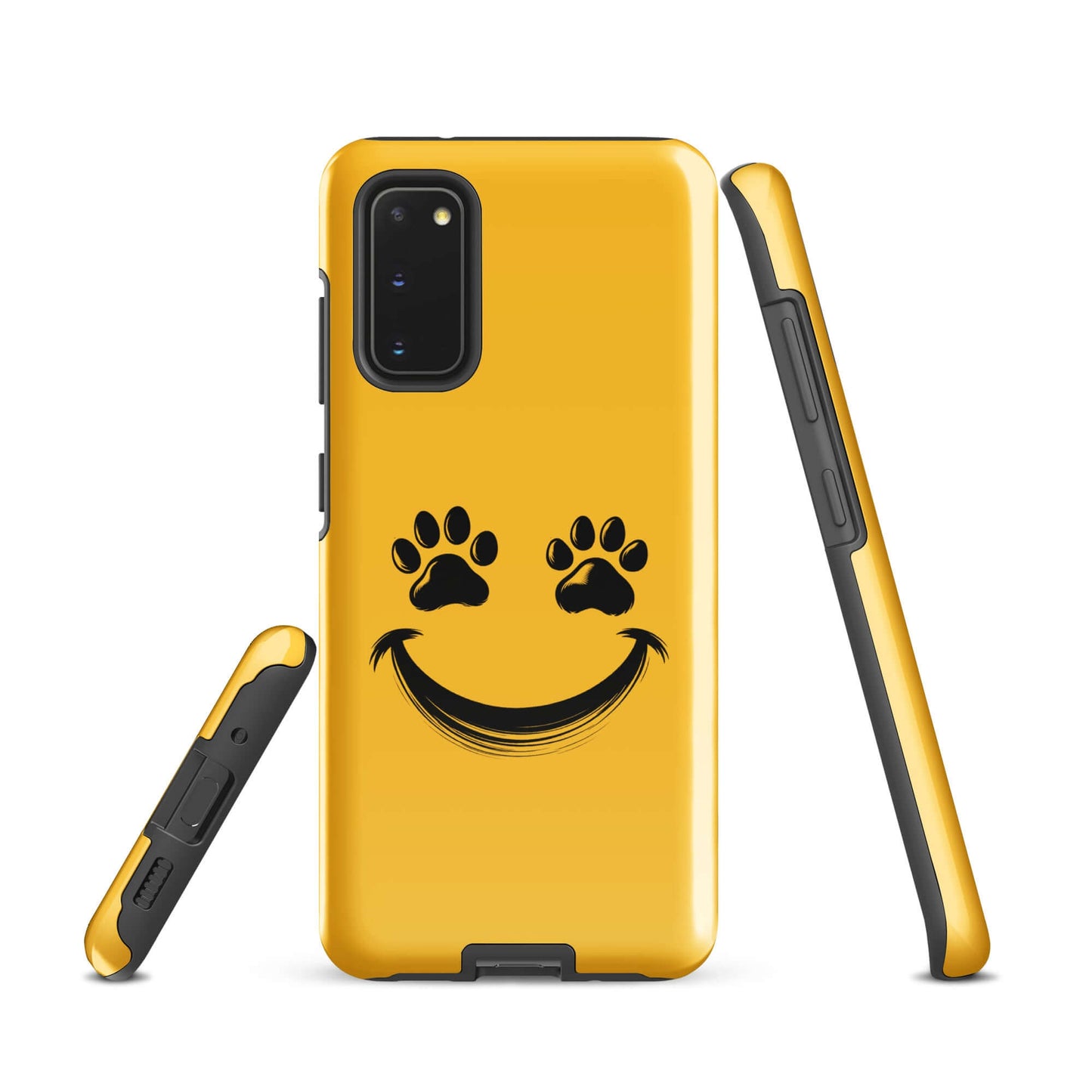 Phone Case for Samsung Galaxy with smiley face and paw prints design, perfect for pet lovers.