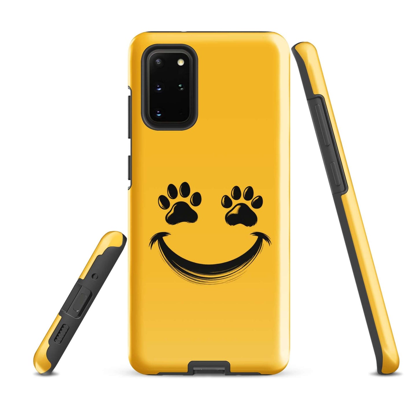 Phone Case for Samsung Galaxy with smiley face and paw print design, ideal for playful pet lovers seeking durability and colorful vibes.