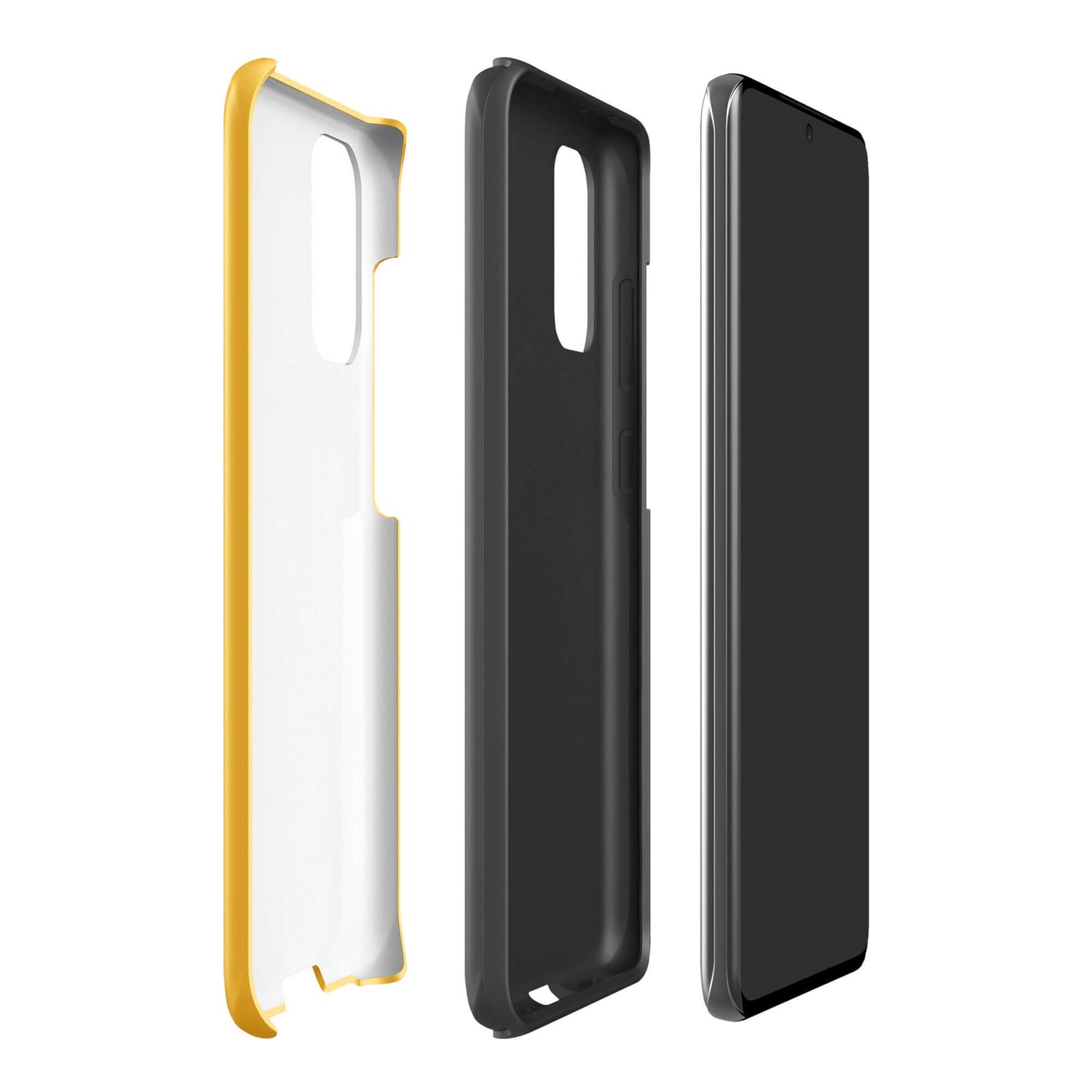 Phone Case for Samsung Galaxy with smiley paw print design, disassembled view showcasing separate protective layers and playful style.