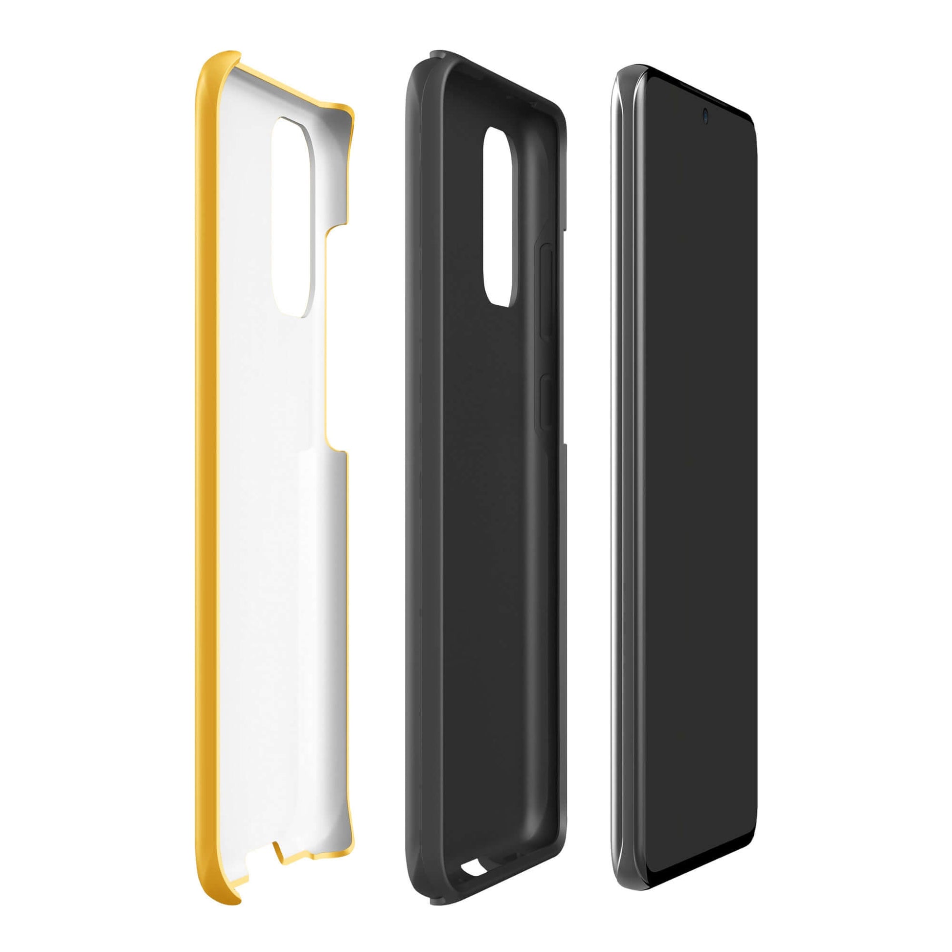 Phone Case for Samsung Galaxy with smiley paw print design, disassembled view showcasing separate protective layers and playful style.