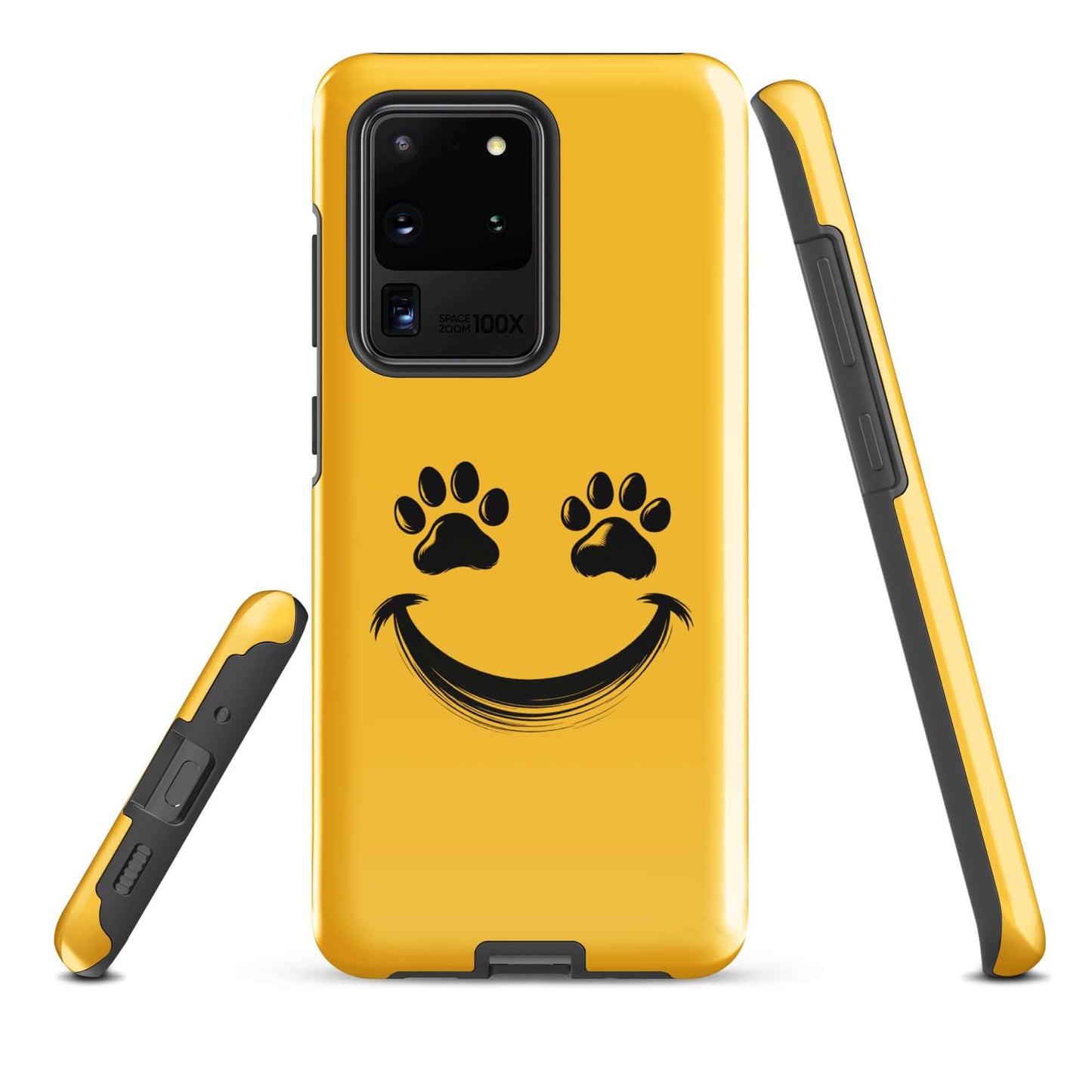 Phone Case for Samsung Galaxy with smiley face and paw prints for playful pet lovers.
