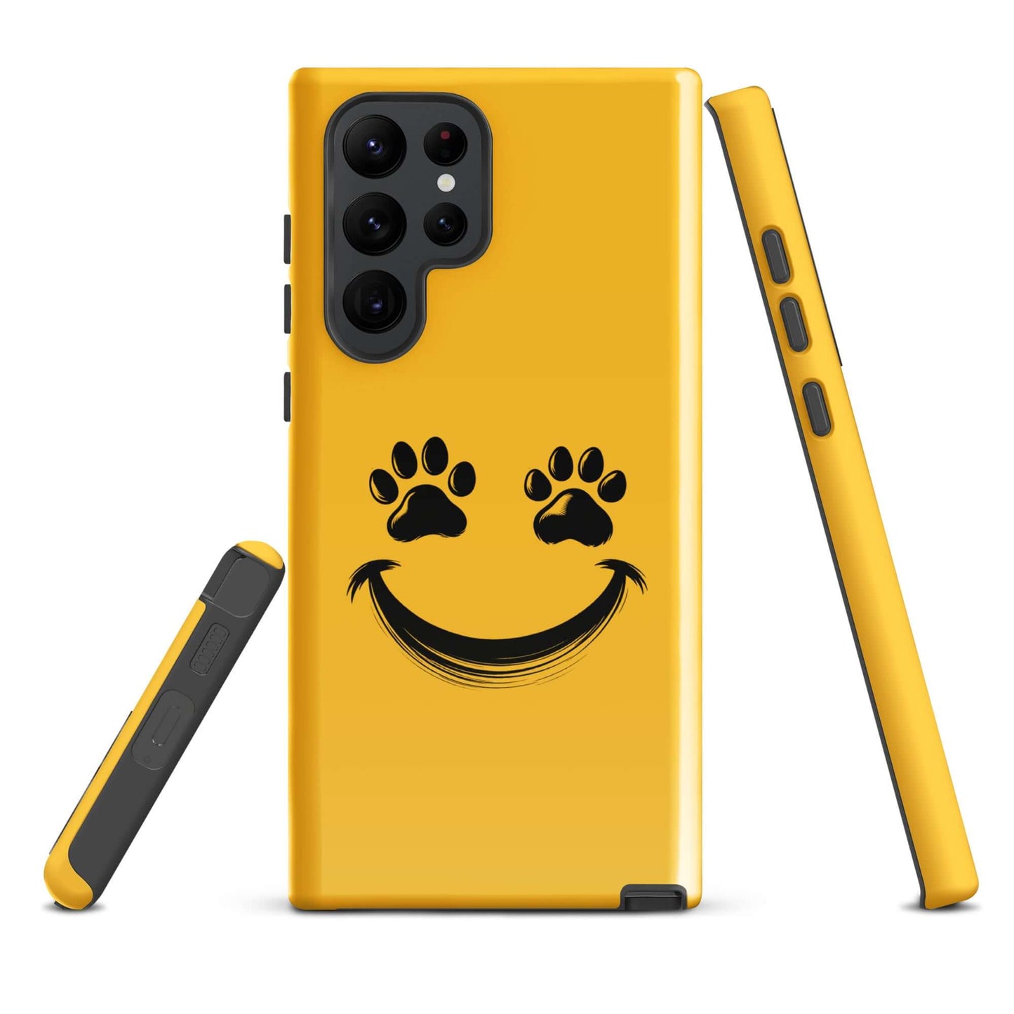 Phone Case for Samsung Galaxy with smiley paw print design, perfect for playful pet lovers.