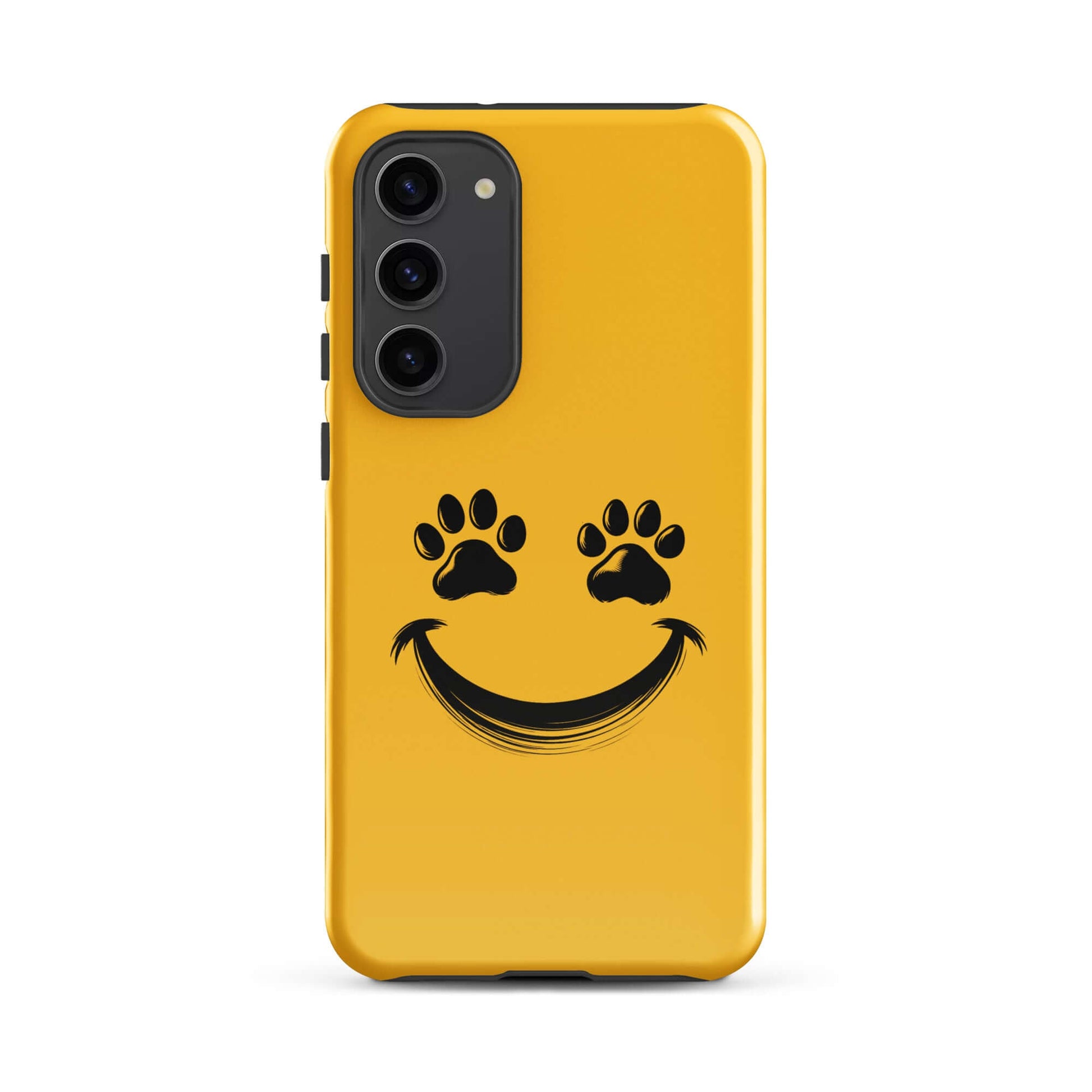 Phone Case for Samsung Galaxy with smiley face and paw print design, ideal for playful pet lovers who enjoy bright, cheerful designs.