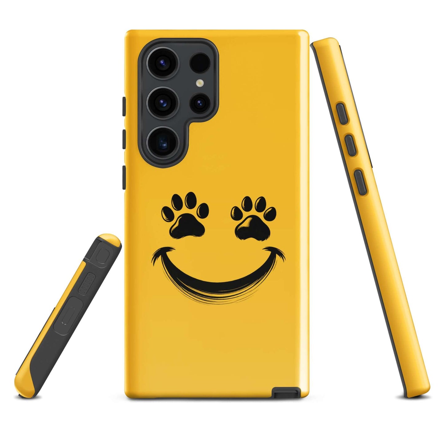 Phone Case for Samsung Galaxy with smiley paw print design, ideal for playful pet lovers seeking a colorful and durable accessory.