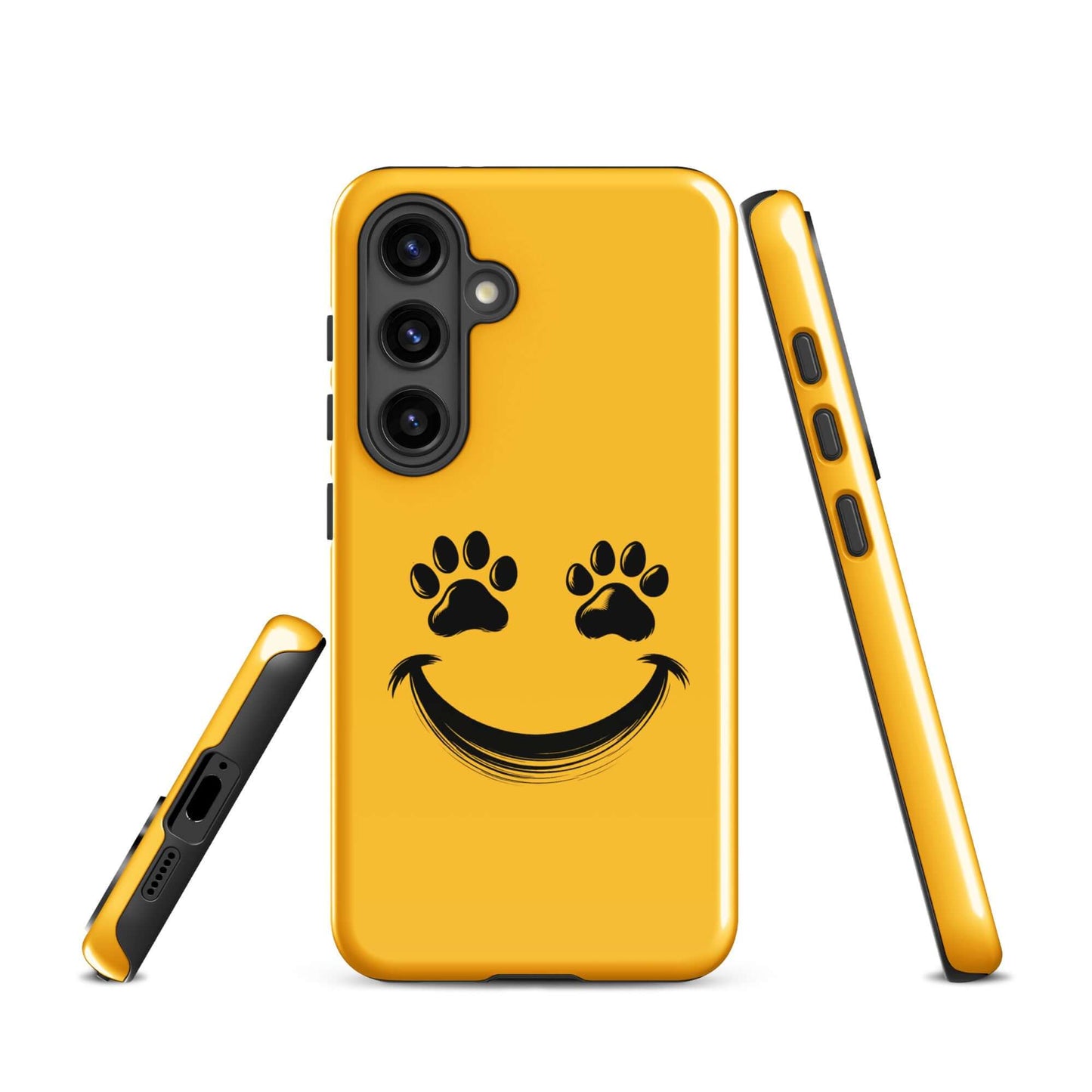Phone Case for Samsung Galaxy with smiley face and paw prints, perfect for playful pet lovers seeking durable style and charm.