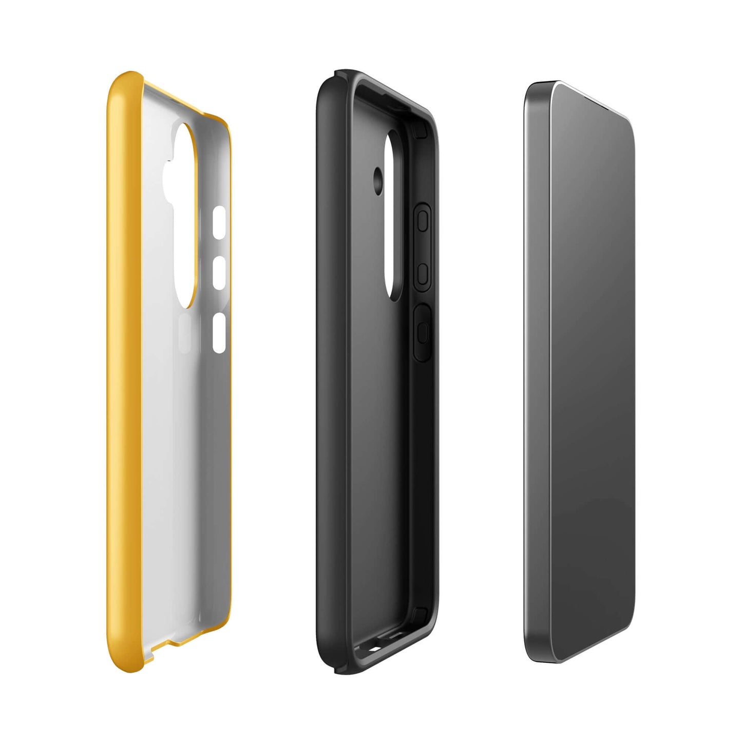 Phone Case for Samsung Galaxy in yellow and black, showcasing a playful smiley paw print design for pet lovers. Durable everyday use.