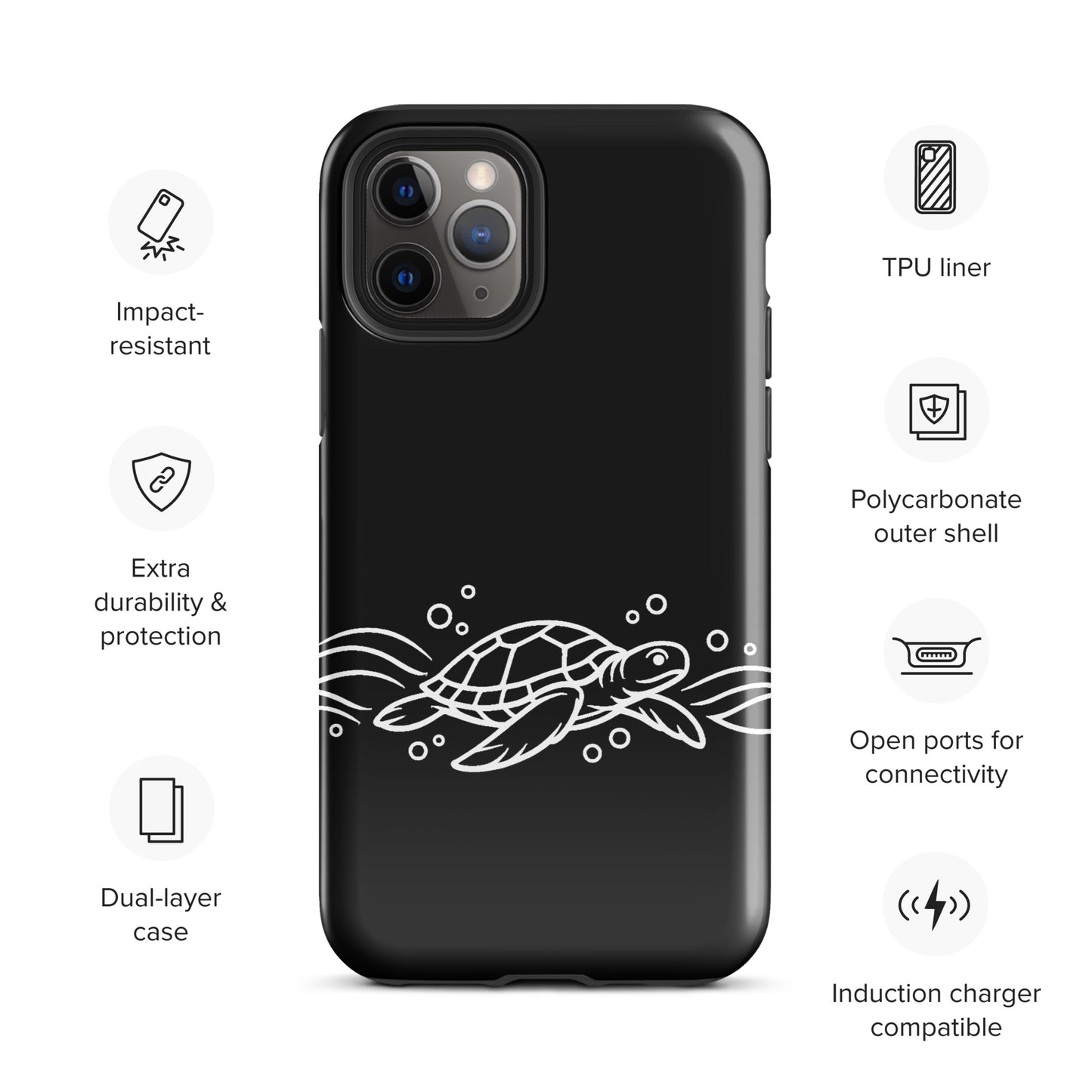 Phone Case for iPhone with minimalist sea turtle and abstract waves design