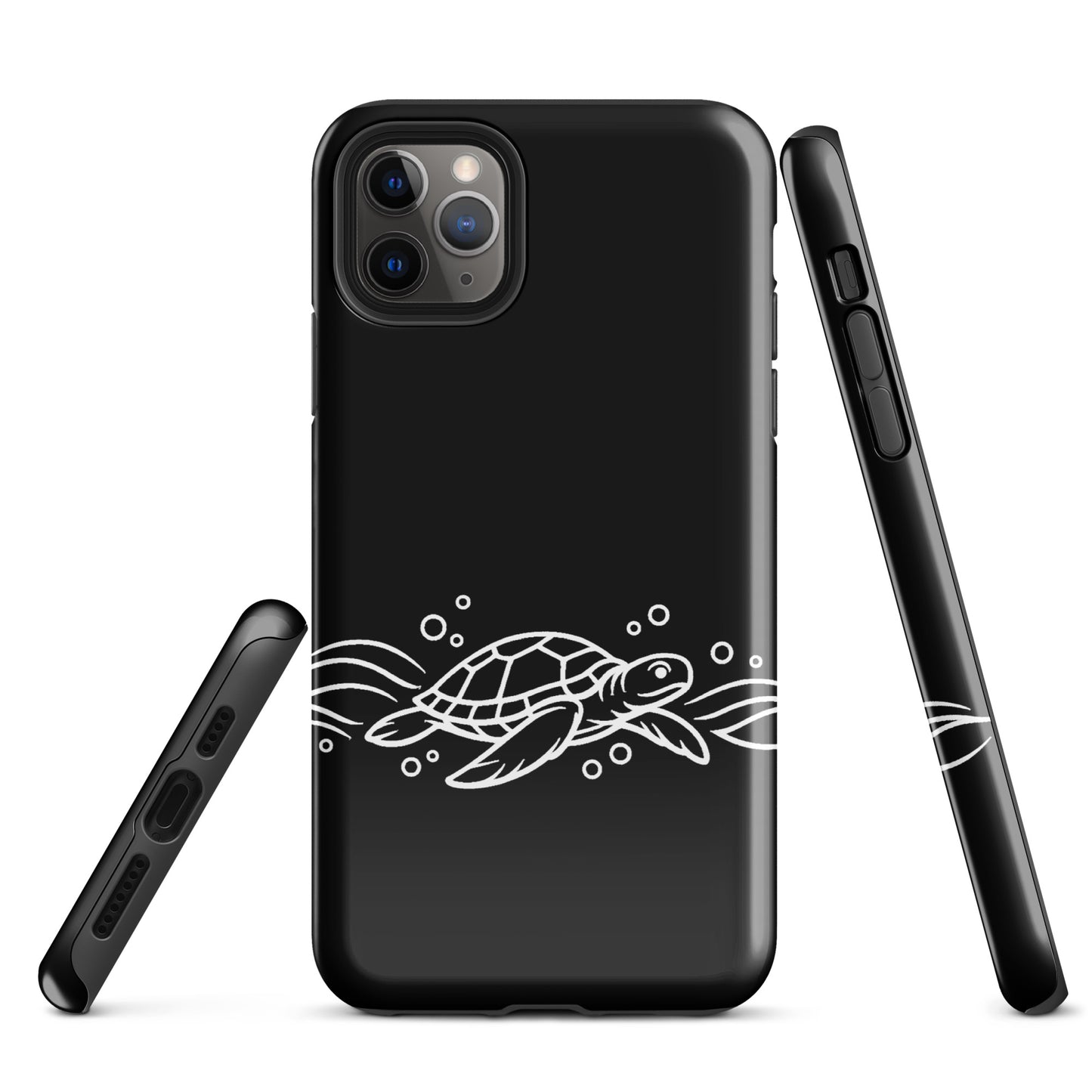 Phone Case featuring minimalist sea turtle with abstract waves, designed for iPhone, ocean-inspired art.