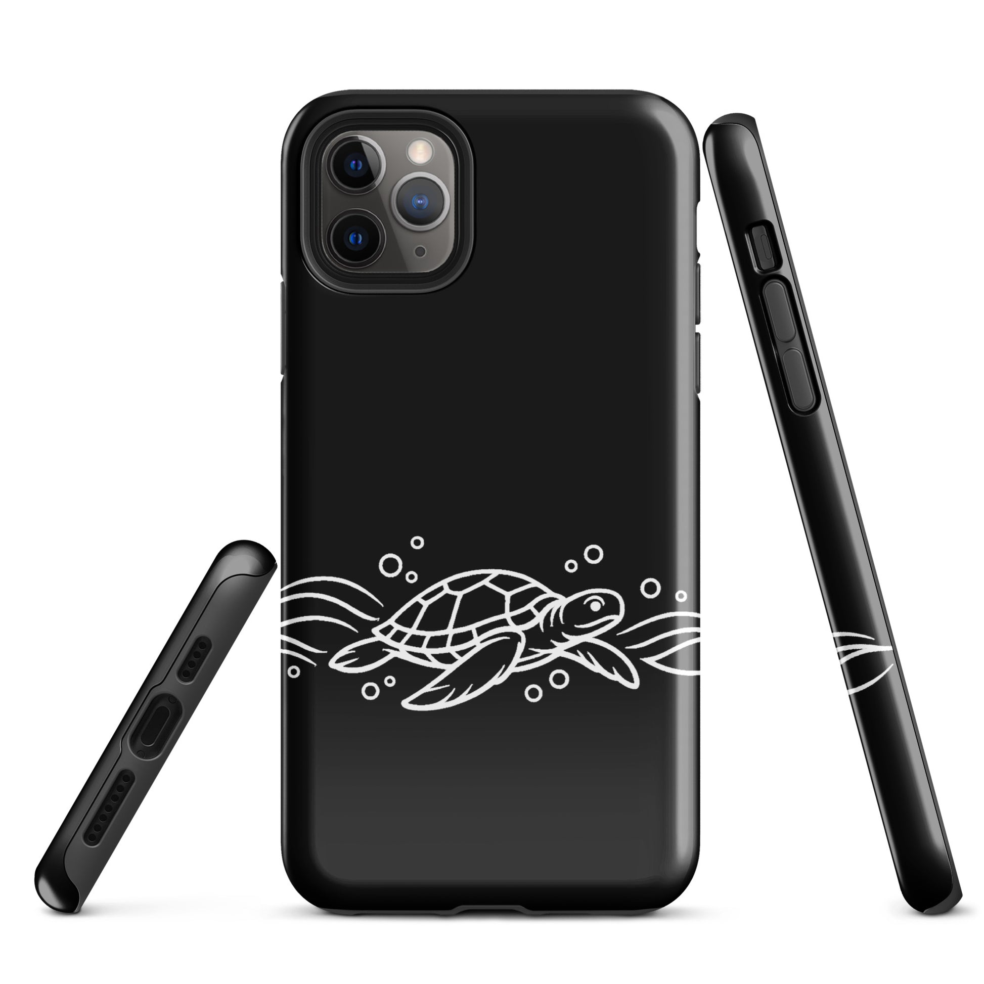 Phone Case featuring minimalist sea turtle with abstract waves, designed for iPhone, ocean-inspired art.