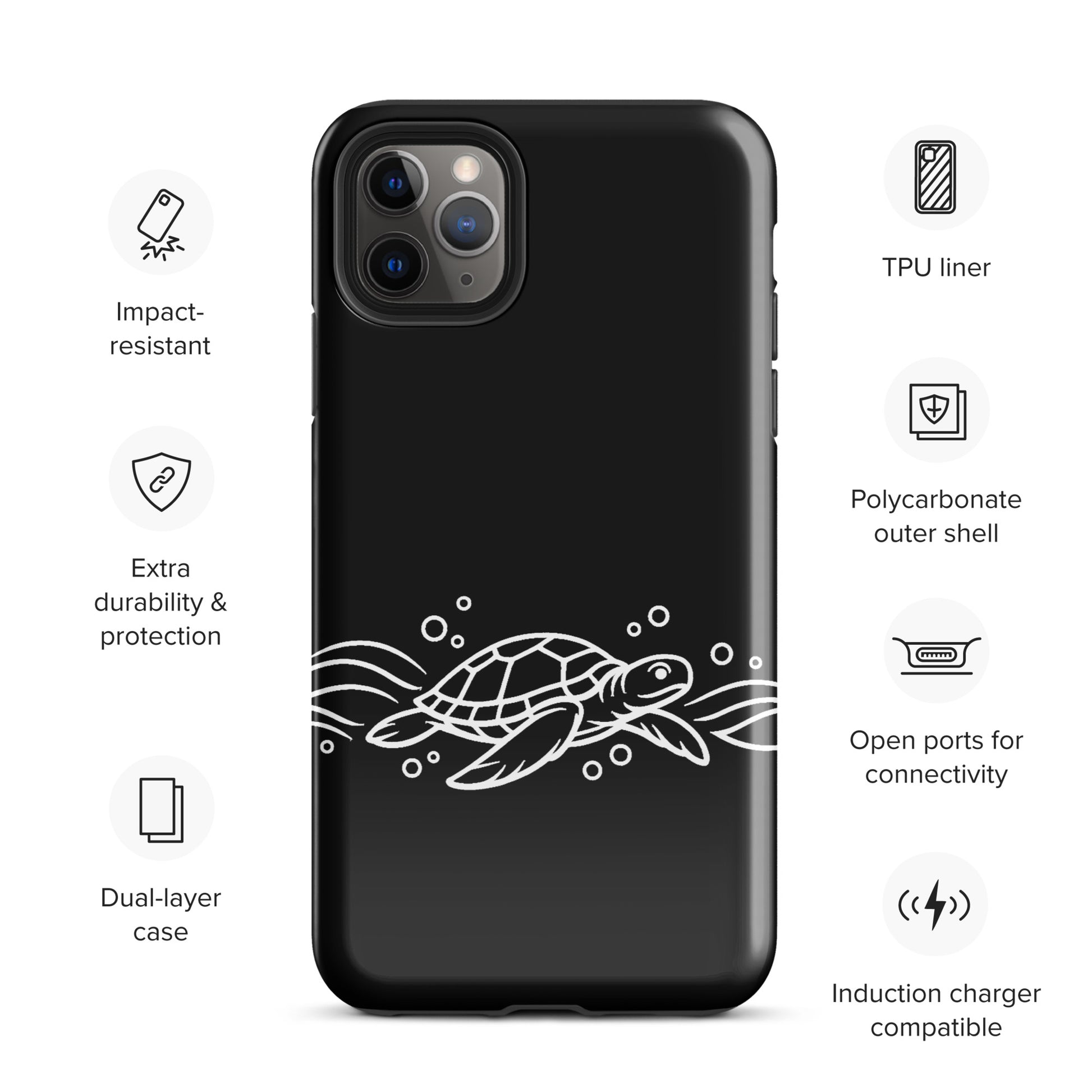 Phone Case for iPhone with minimalist sea turtle design and abstract waves, showcasing stylish ocean-inspired artwork.