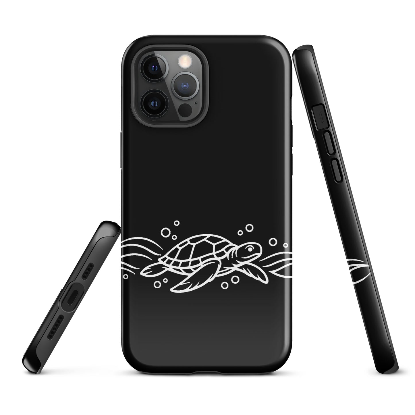 Phone Case for iPhone featuring minimalist sea turtle with abstract waves, perfect marine life vector art design for a stylish look.