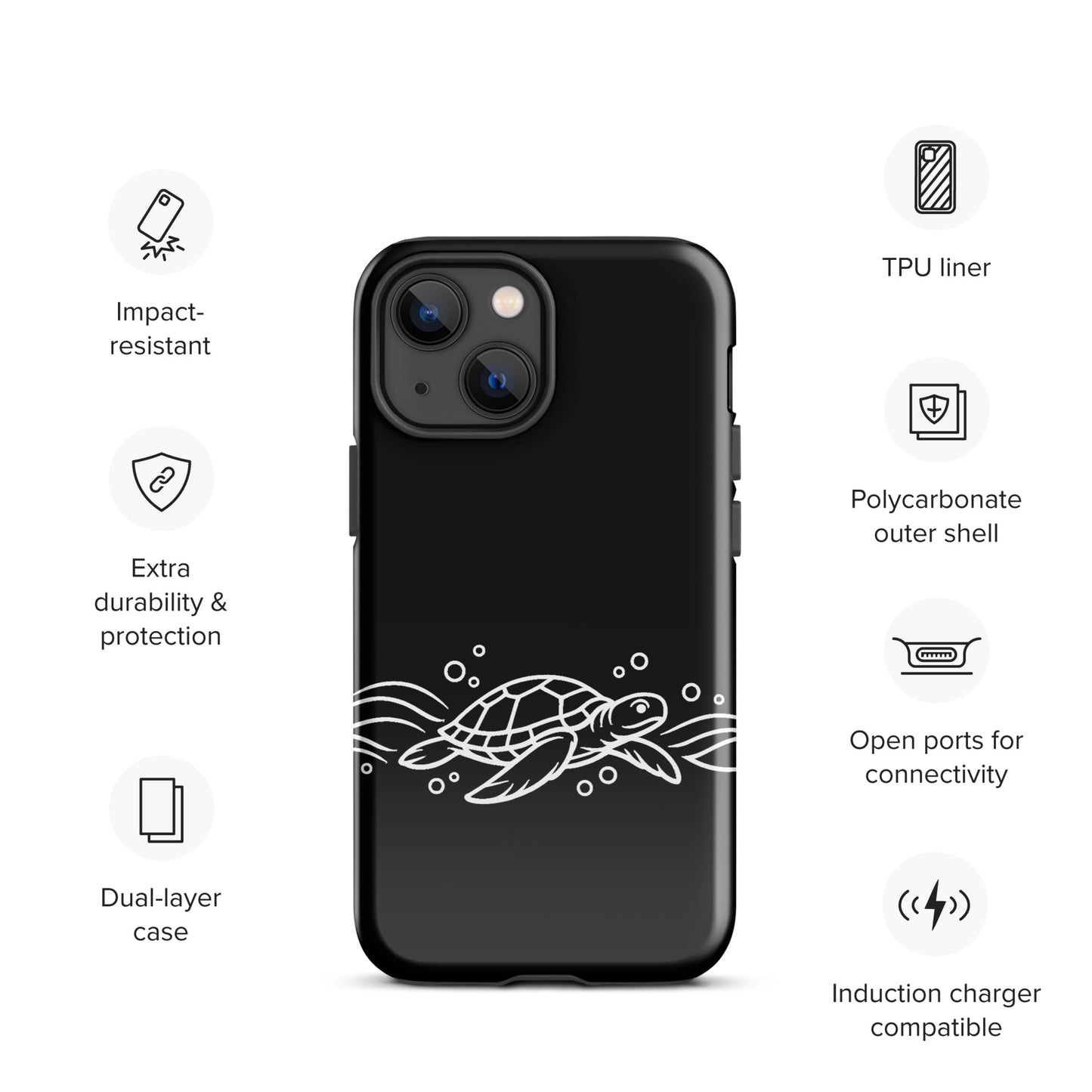 Phone Case featuring minimalist sea turtle design with abstract waves, perfect for ocean-themed style and protection.