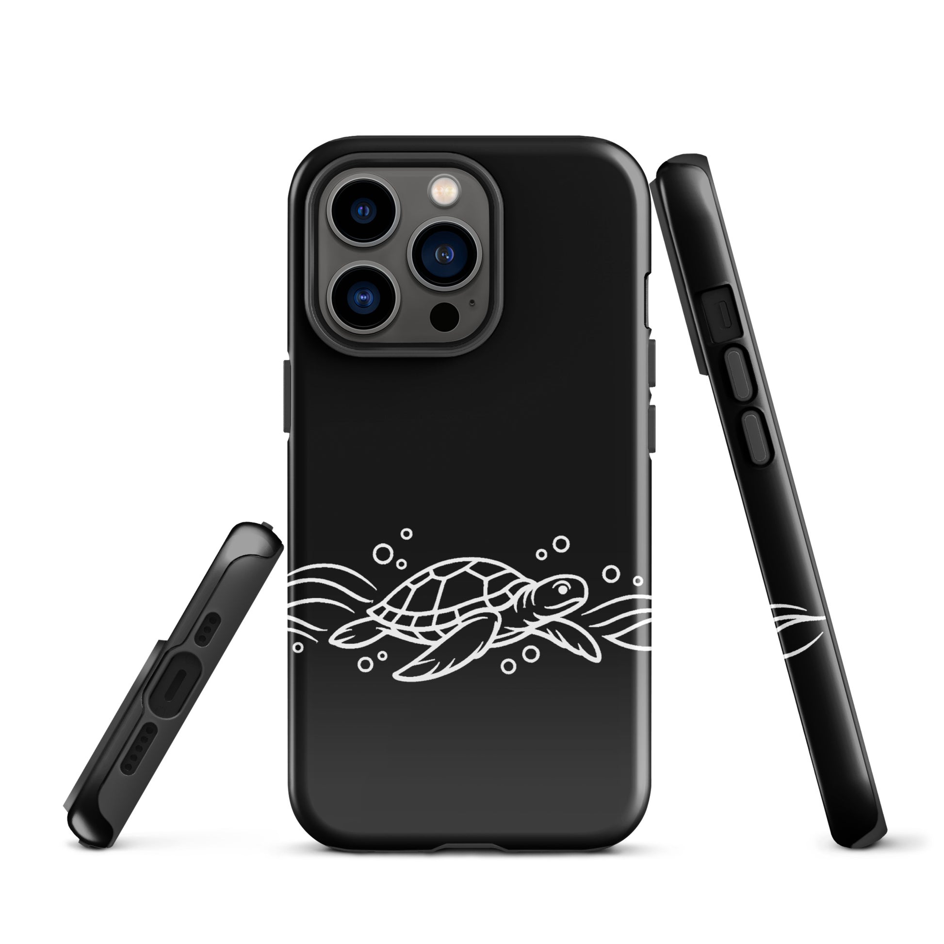 Phone Case for iPhone with minimalist sea turtle and abstract waves design.