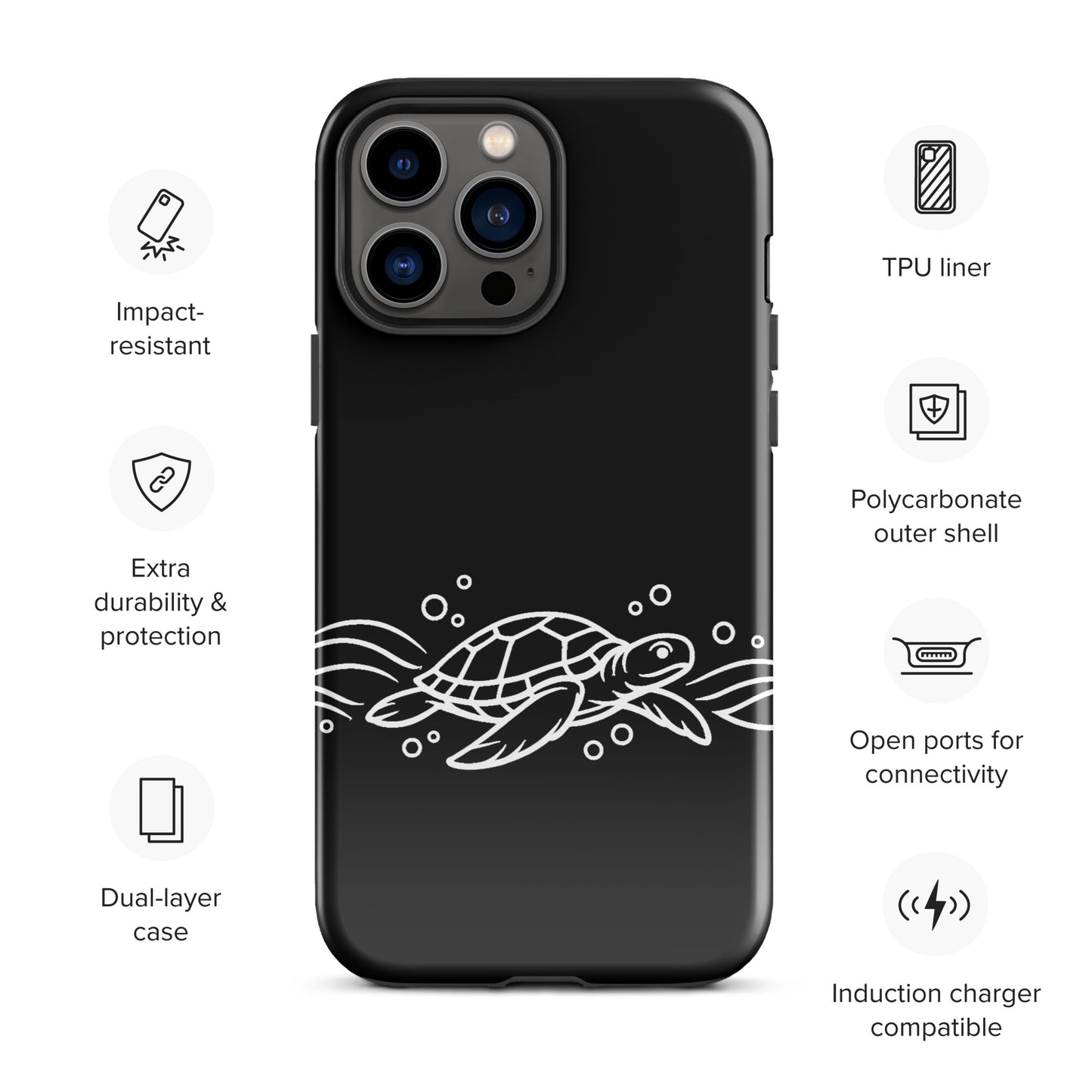 Phone Case with minimalist sea turtle and abstract waves design for iPhone