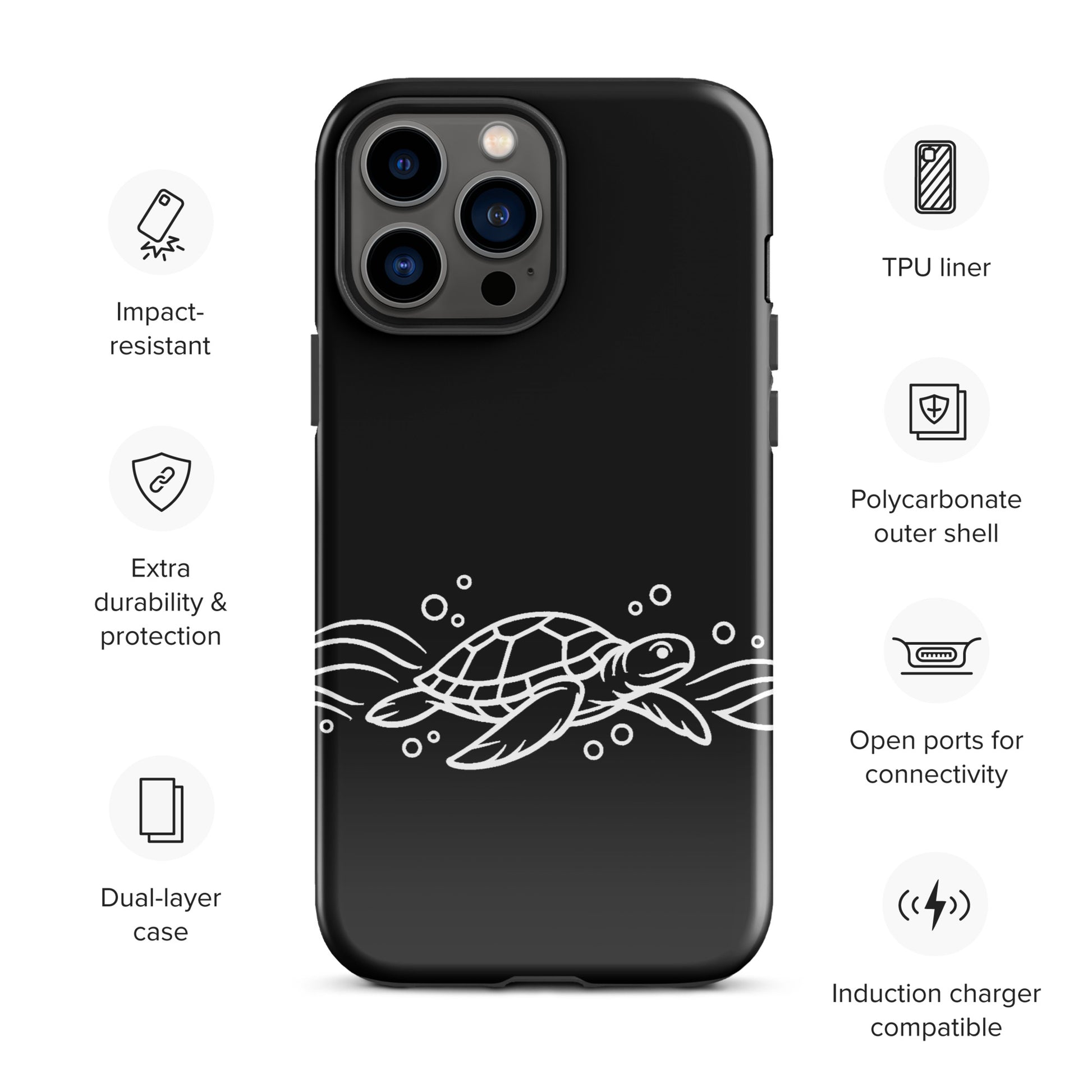 Phone Case with minimalist sea turtle and abstract waves design for iPhone