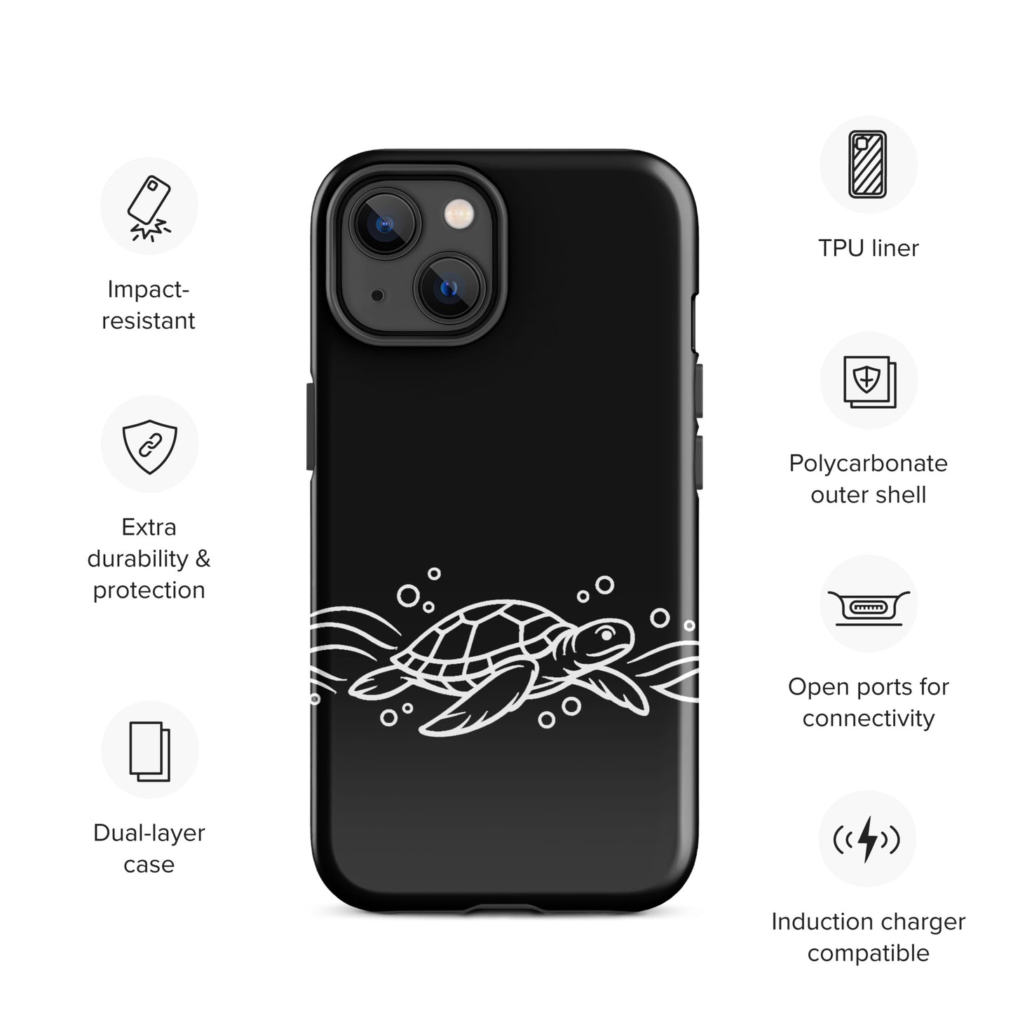 Phone Case for iPhone with minimalist sea turtle design in abstract waves, impact-resistant and dual-layer protection features