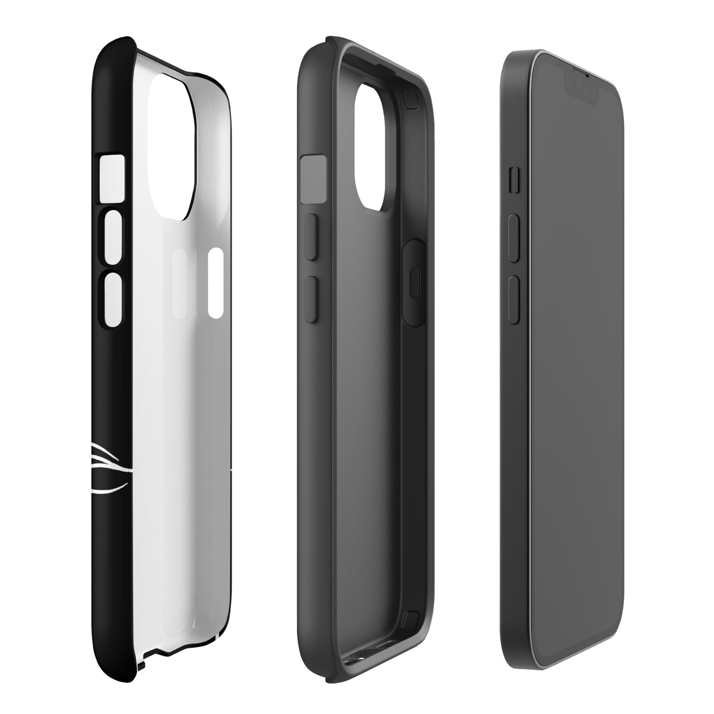 Phone Case for iPhone with minimalist sea turtle and abstract waves design, showcasing sleek black and transparent side view angles.