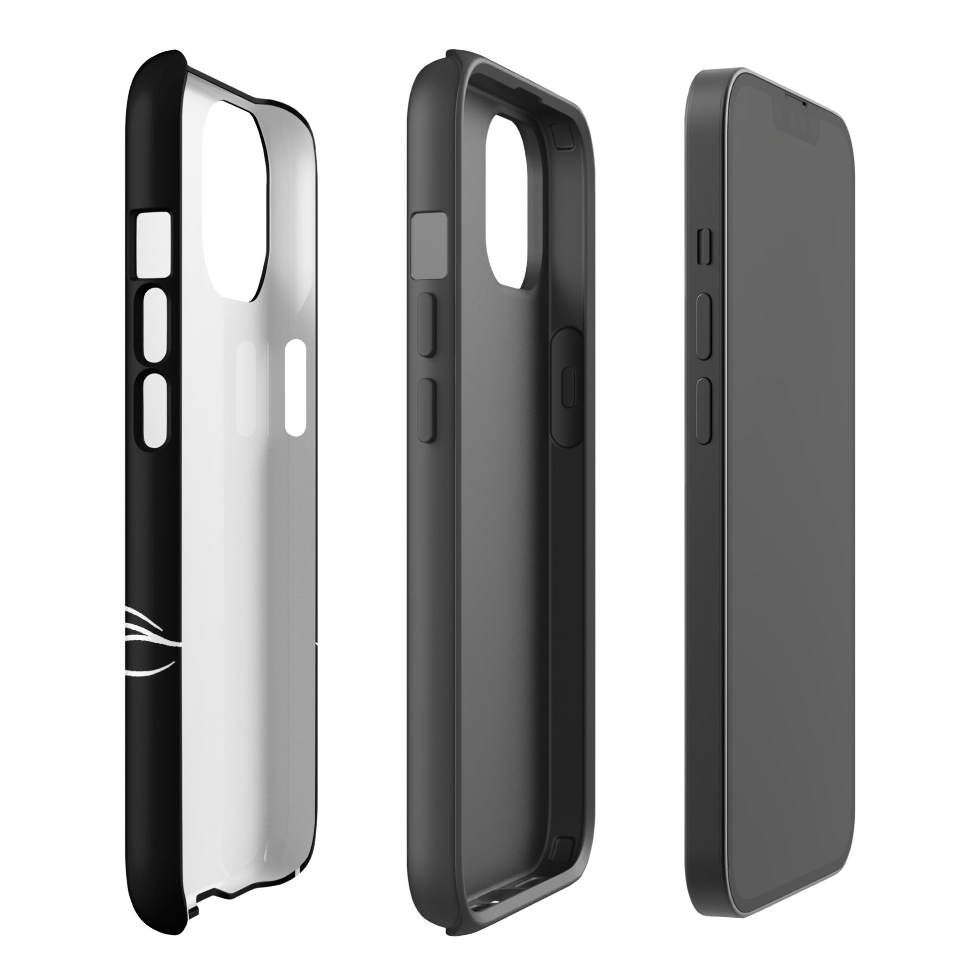 Phone Case for iPhone with minimalist sea turtle and abstract waves design, showcasing sleek black and transparent side view angles.