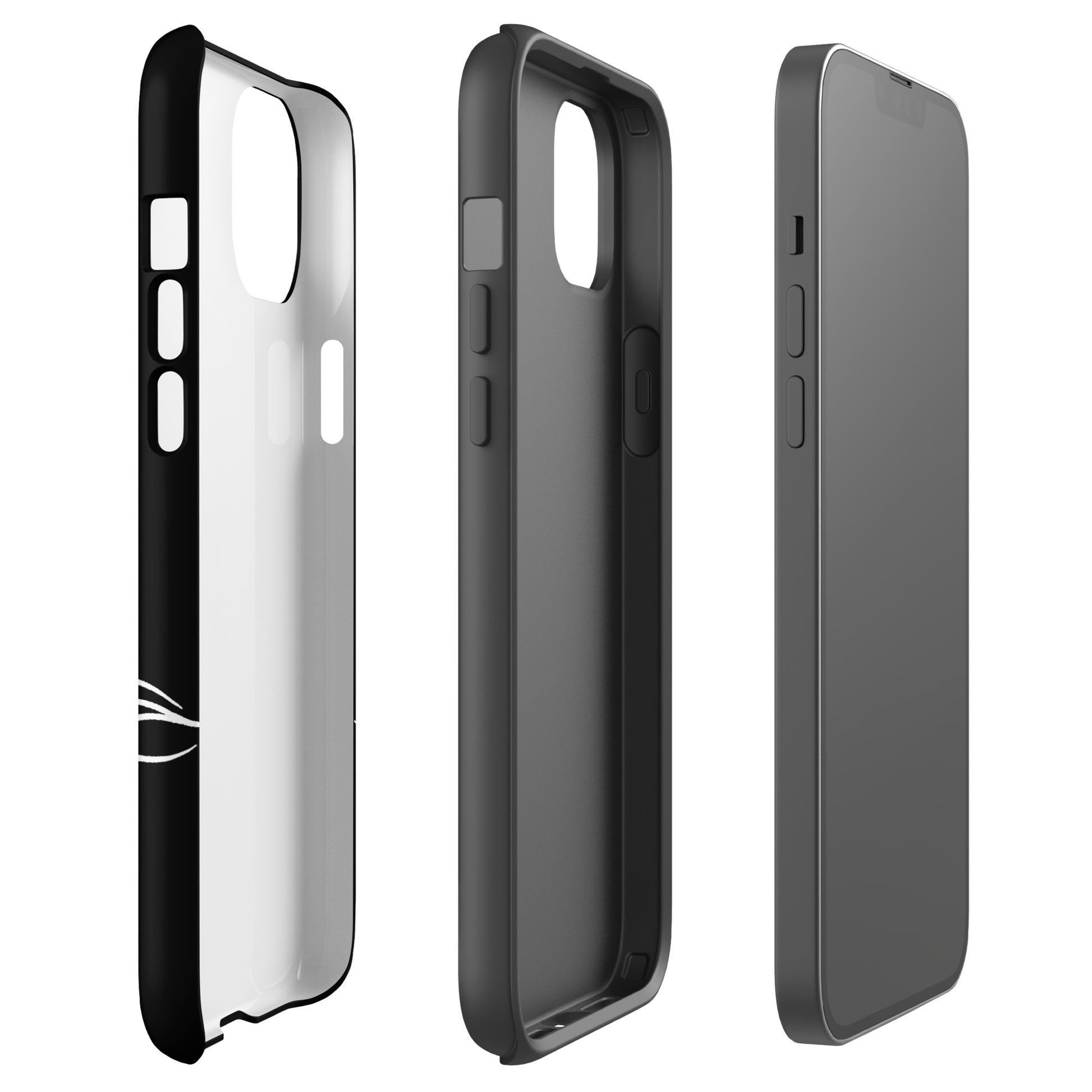 Phone Case for iPhone with minimalist sea turtle and abstract waves, side and back view, showcasing sleek marine design.