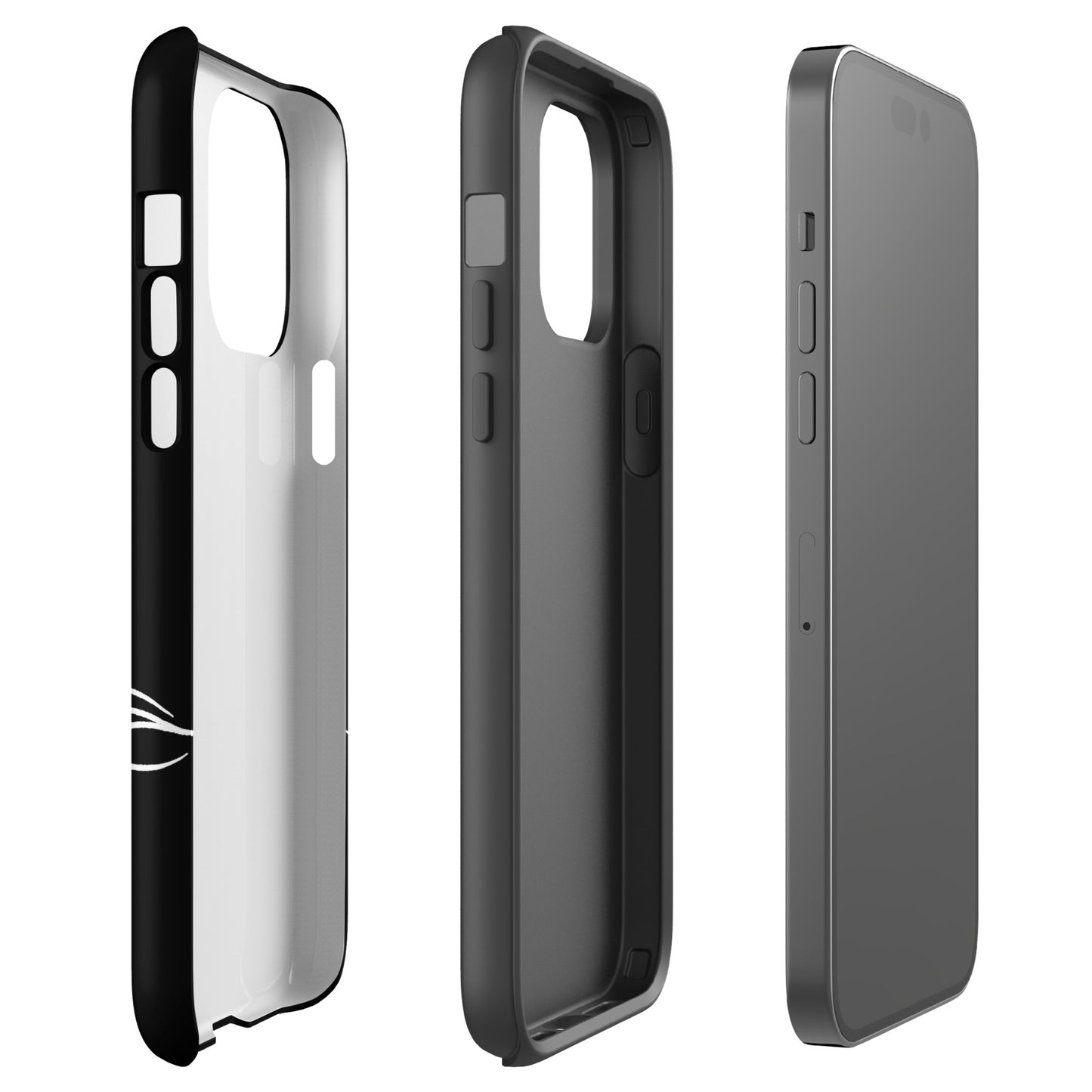 Phone Case for iPhone featuring minimalist sea turtle and abstract waves design, showcasing sleek black and white profile view.