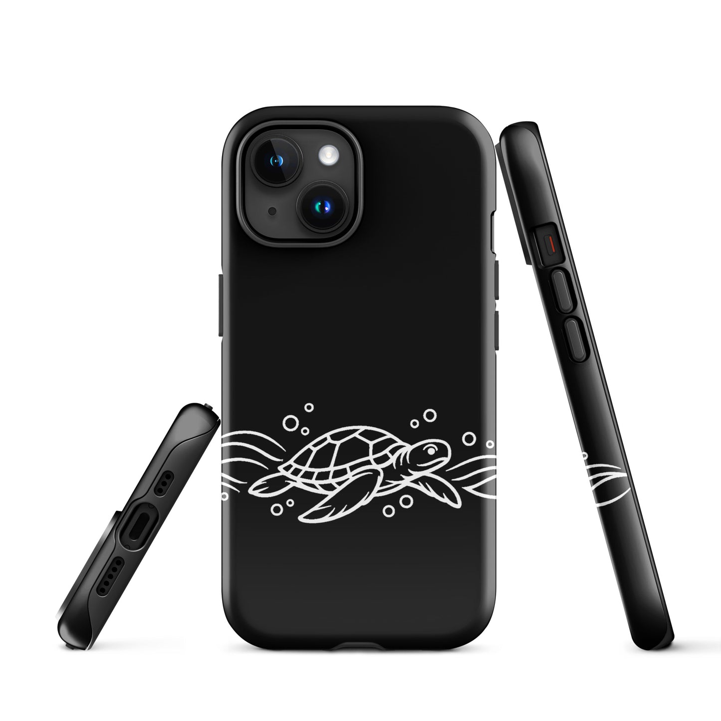 Phone Case for iPhone with minimalist sea turtle design and abstract waves in black and white, perfect for marine life enthusiasts.