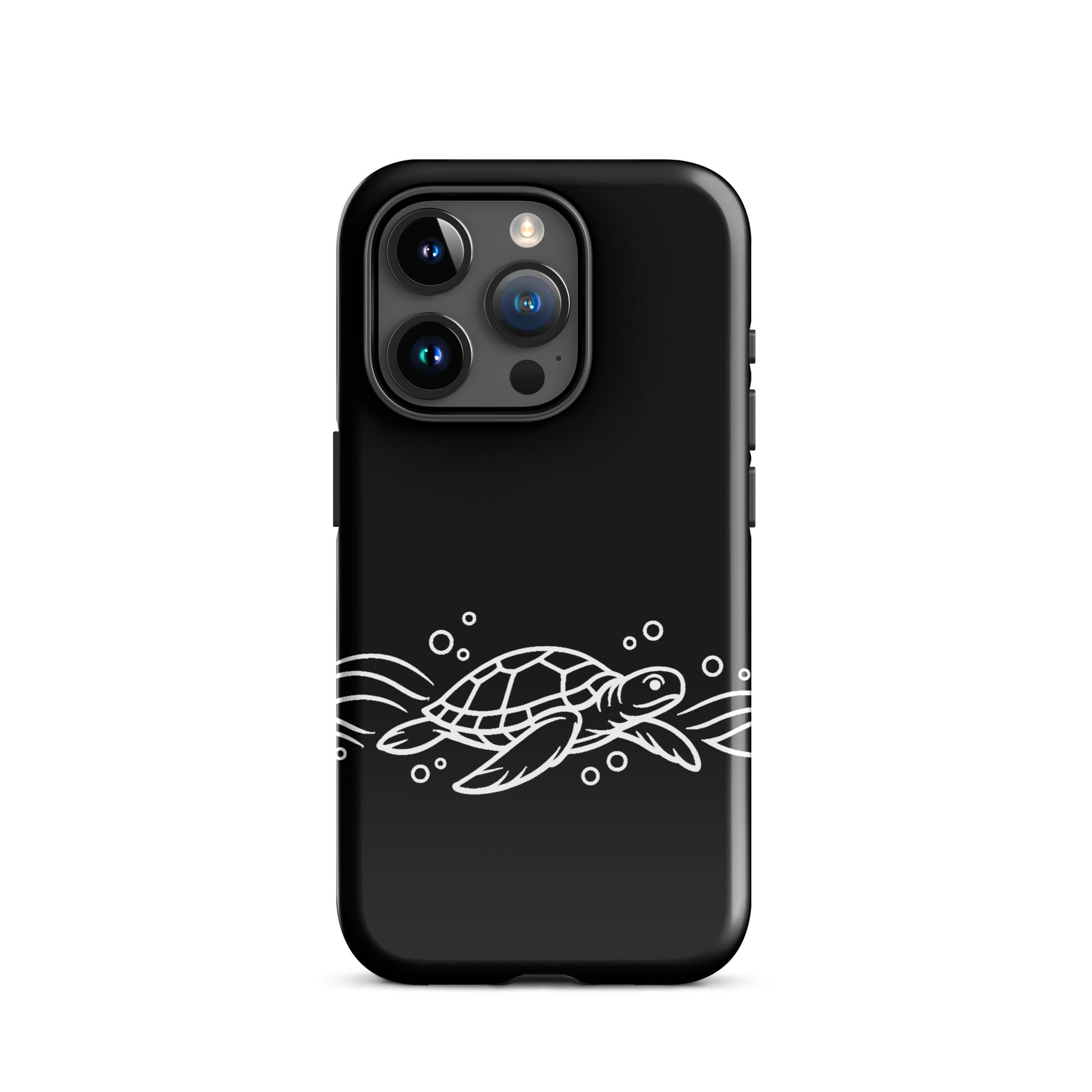 Phone Case for iPhone with minimalist sea turtle and abstract waves design, showcasing ocean-inspired vector art on a sleek black background.