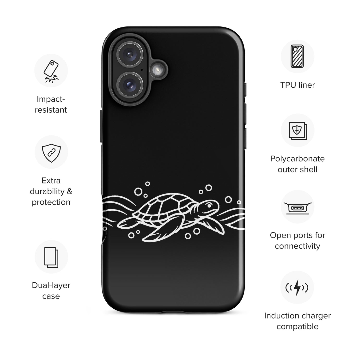 Phone Case with minimalist sea turtle and abstract waves design for iPhone