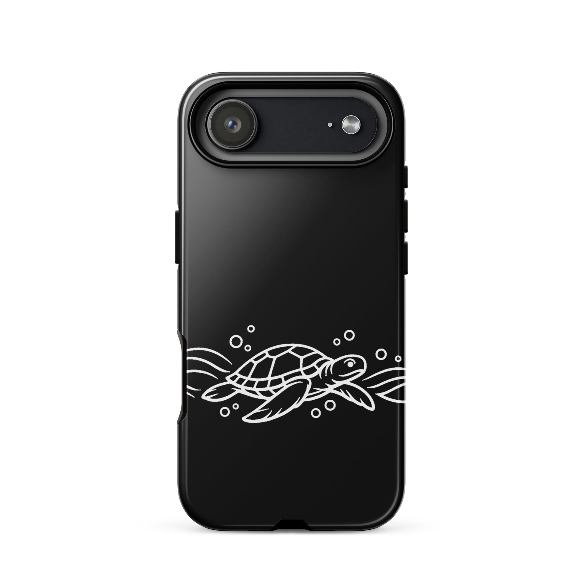 Phone Case featuring minimalist sea turtle design with abstract waves and bubbles, perfect for marine life lovers.