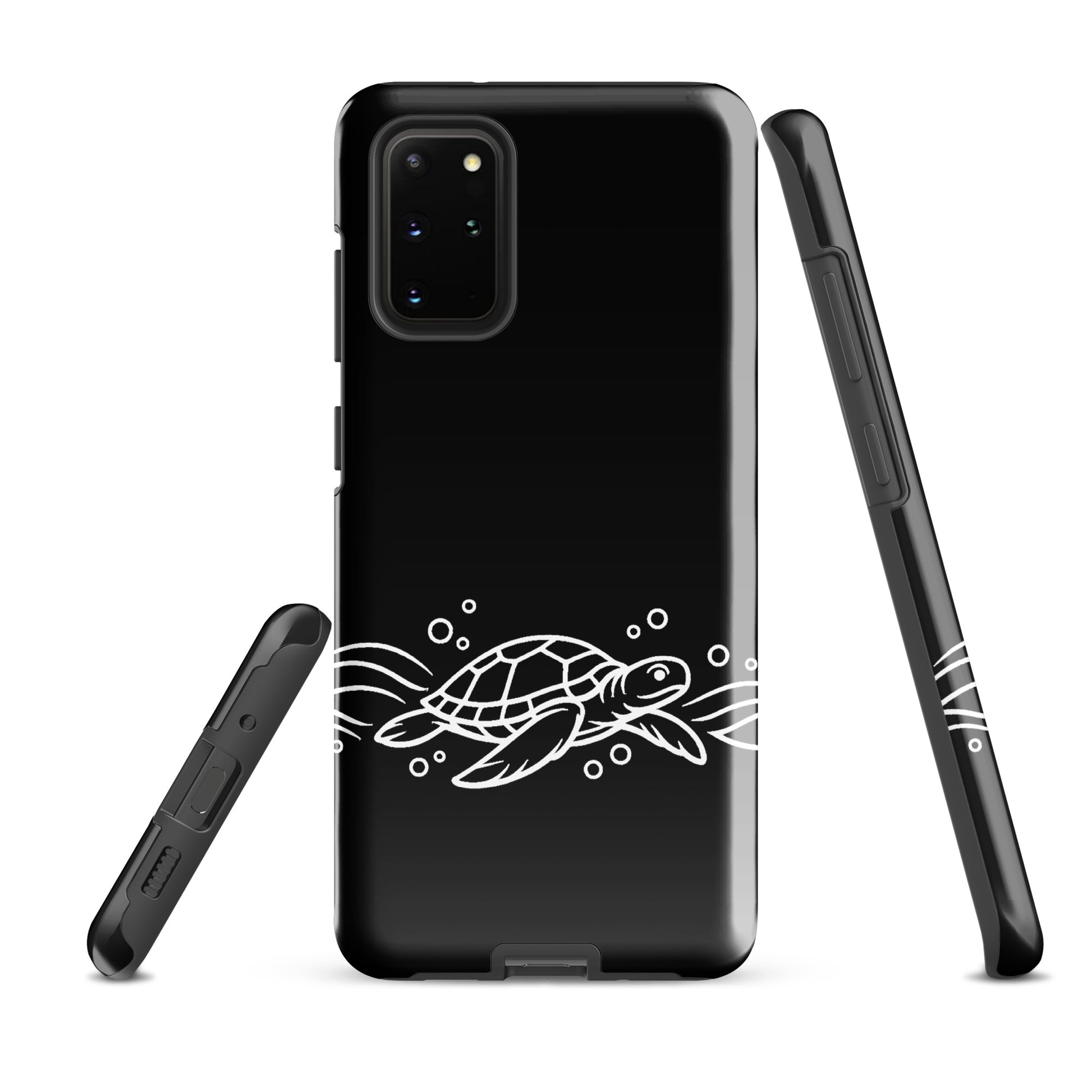 Phone Case for Samsung Galaxy featuring minimalist sea turtle design with abstract waves and bubbles for a modern, stylish look.