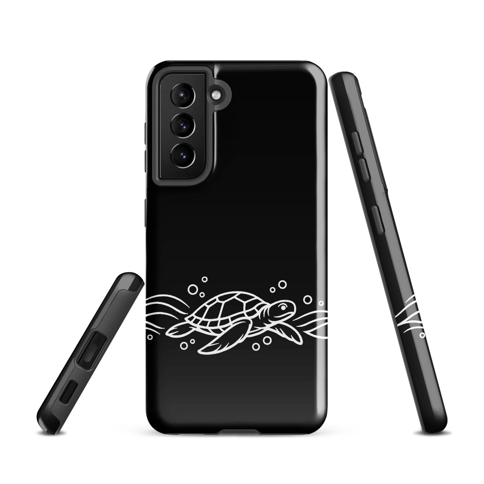 Phone Case for Samsung Galaxy with minimalist sea turtle design and abstract waves