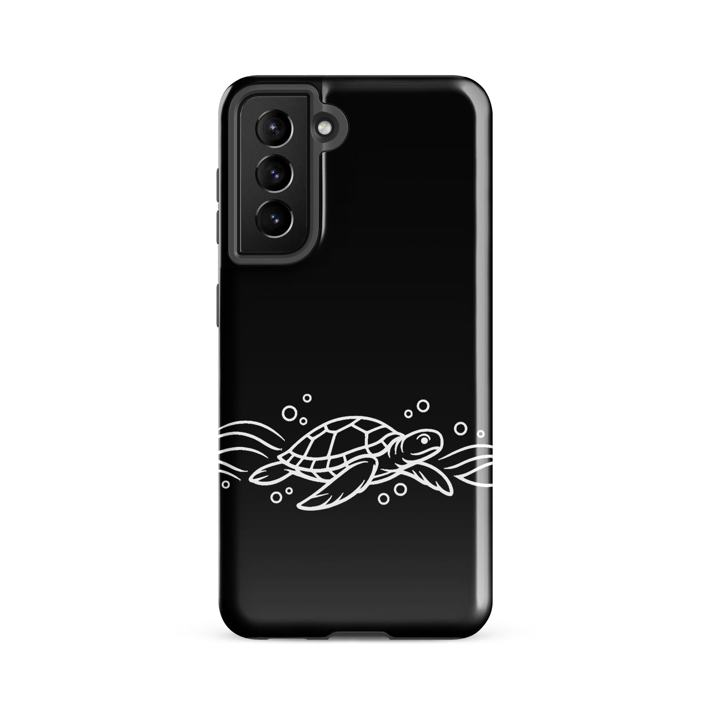 Phone Case for Samsung Galaxy with minimalist sea turtle and waves design in black and white.