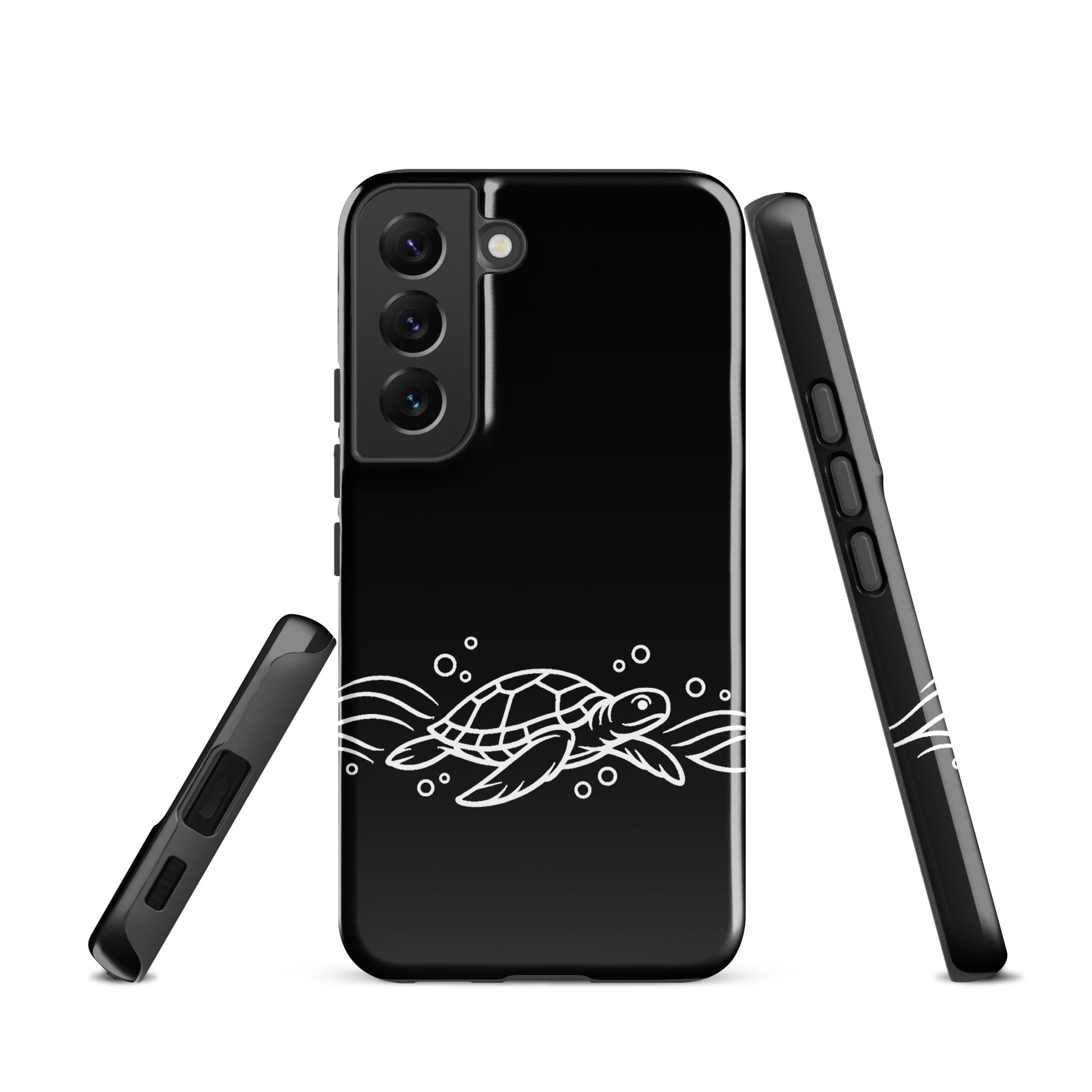 Phone Case for Samsung Galaxy featuring minimalist sea turtle and waves design, ocean-inspired vector art, stylish and modern.