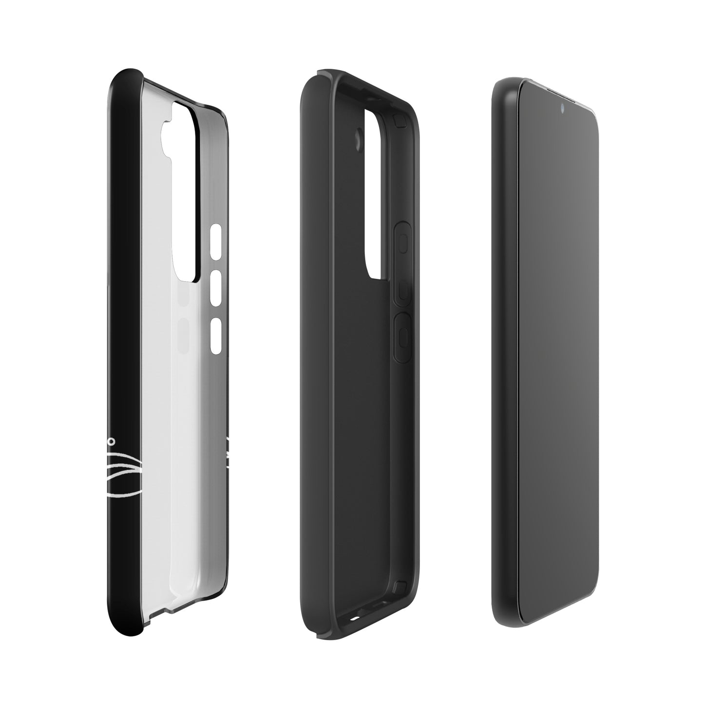 Phone Case for Samsung Galaxy with minimalist sea turtle and waves design, side and back view