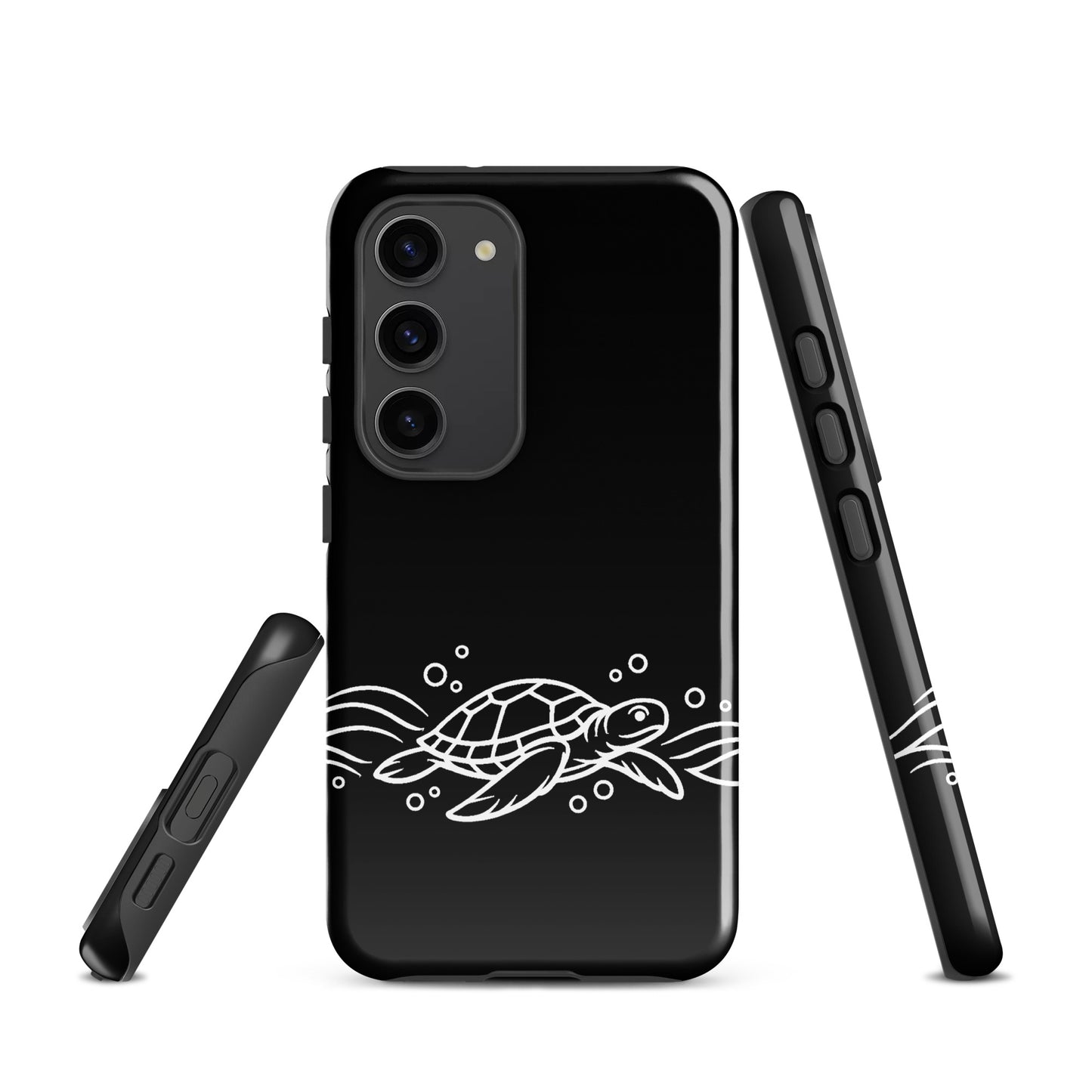Phone Case for Samsung Galaxy with minimalist sea turtle and waves design, featuring marine life and abstract art theme.
