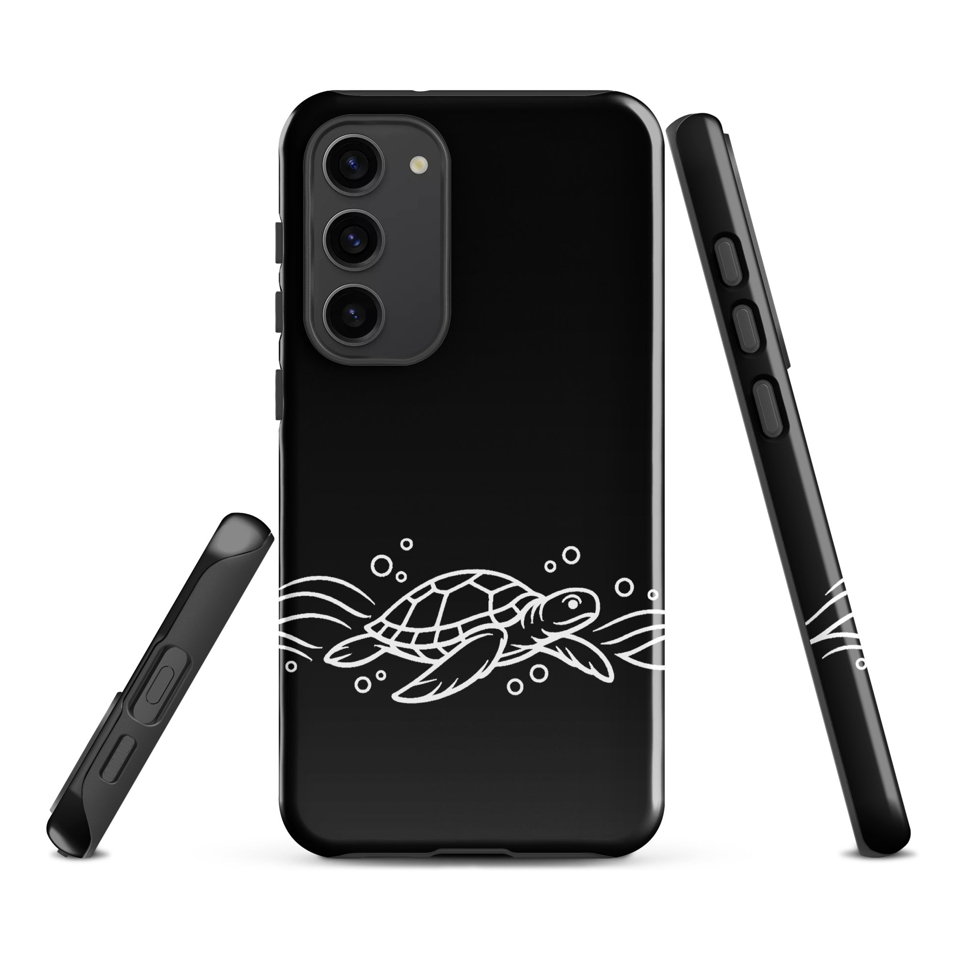 Phone Case for Samsung Galaxy with minimalist sea turtle design gliding through waves and bubbles, ocean-inspired and stylish.