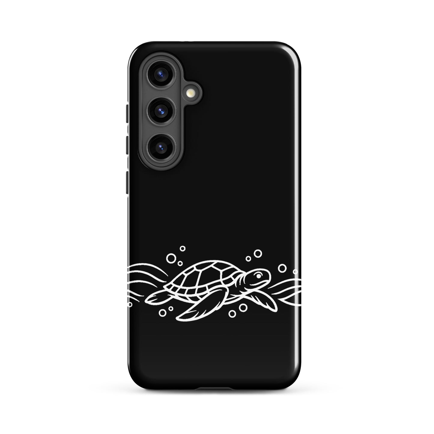 Phone Case for Samsung Galaxy featuring minimalist sea turtle and waves design in black and white, stylish marine-inspired cover.