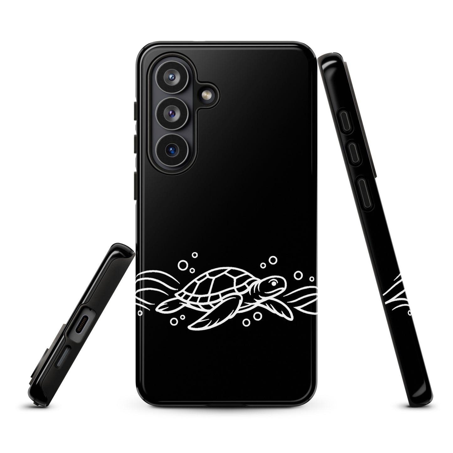 Phone Case for Samsung Galaxy featuring minimalist sea turtle with abstract waves and bubbles design