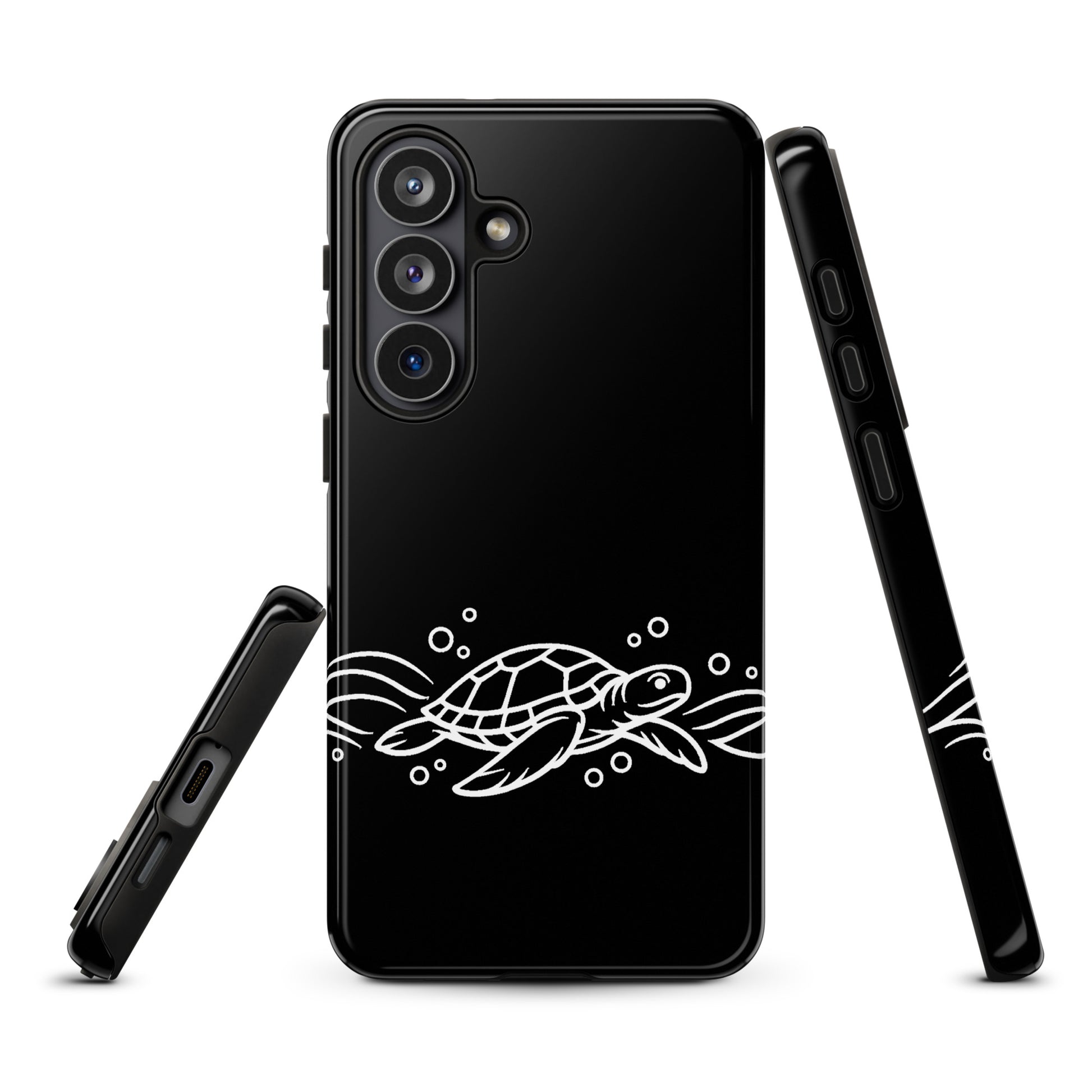 Phone Case for Samsung Galaxy featuring minimalist sea turtle with abstract waves and bubbles design