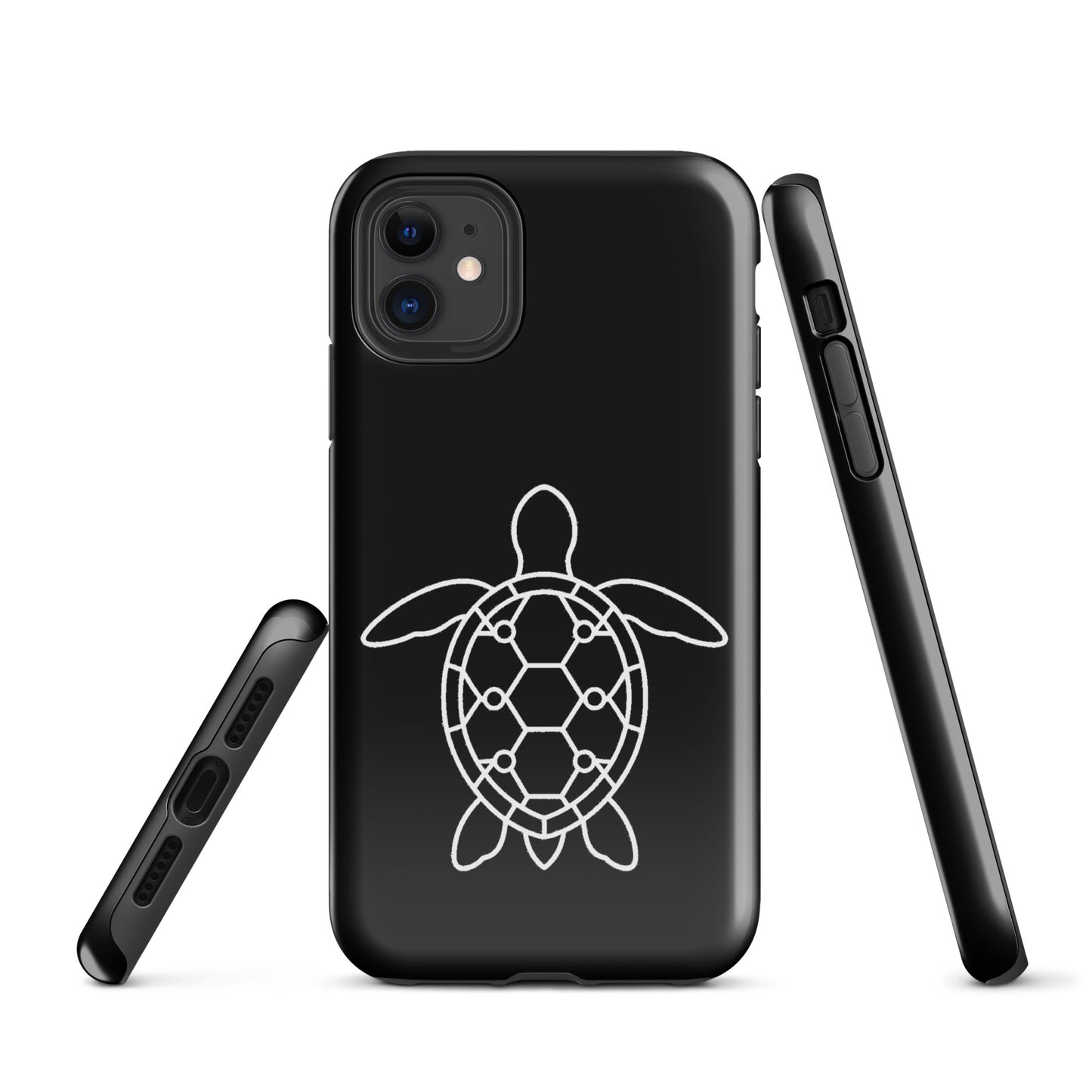Phone case for iPhone featuring minimalist sea turtle silhouette with geometric shell pattern, ideal for ocean lovers.