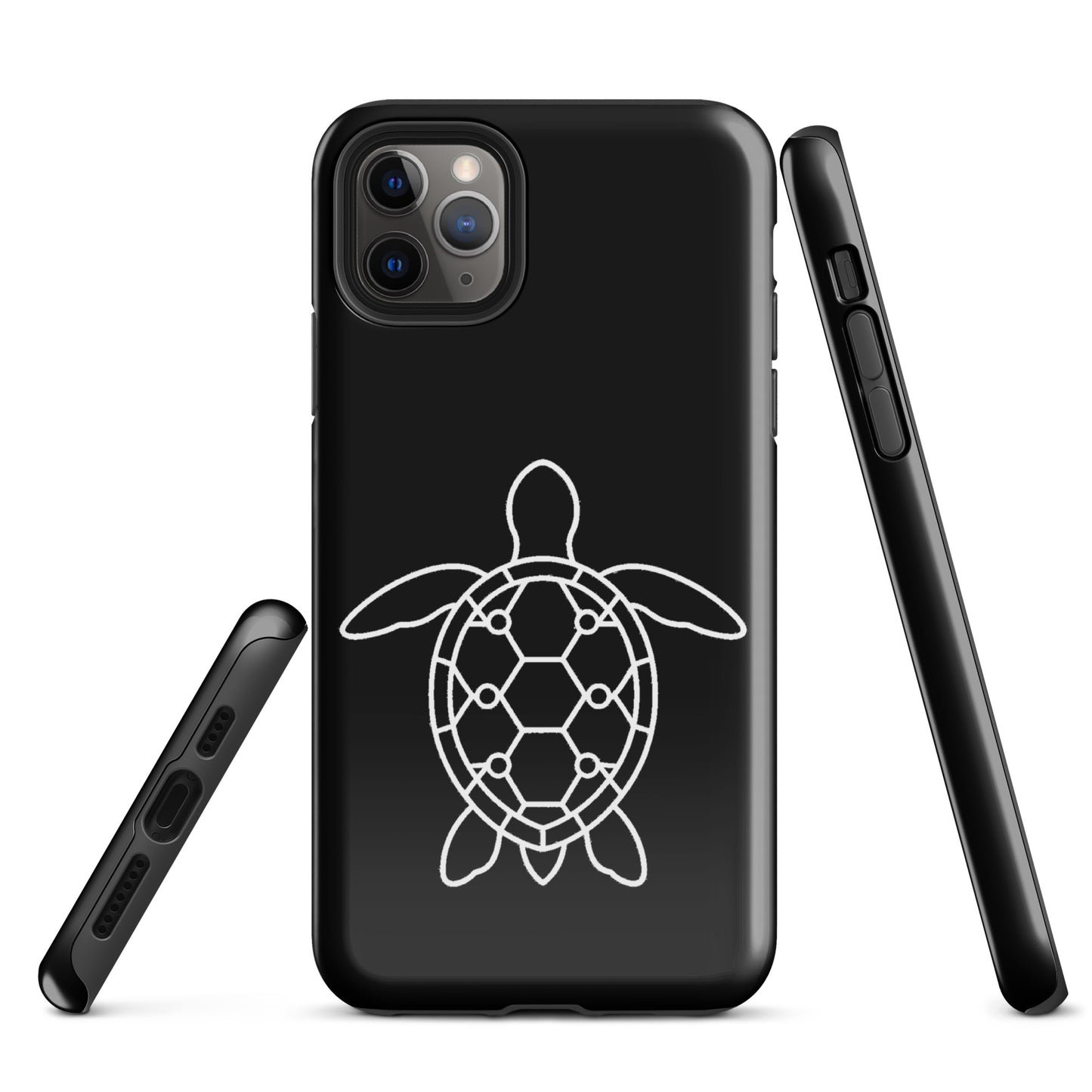 phone case for iPhone with minimalist sea turtle silhouette featuring geometric shell pattern, ocean-themed design