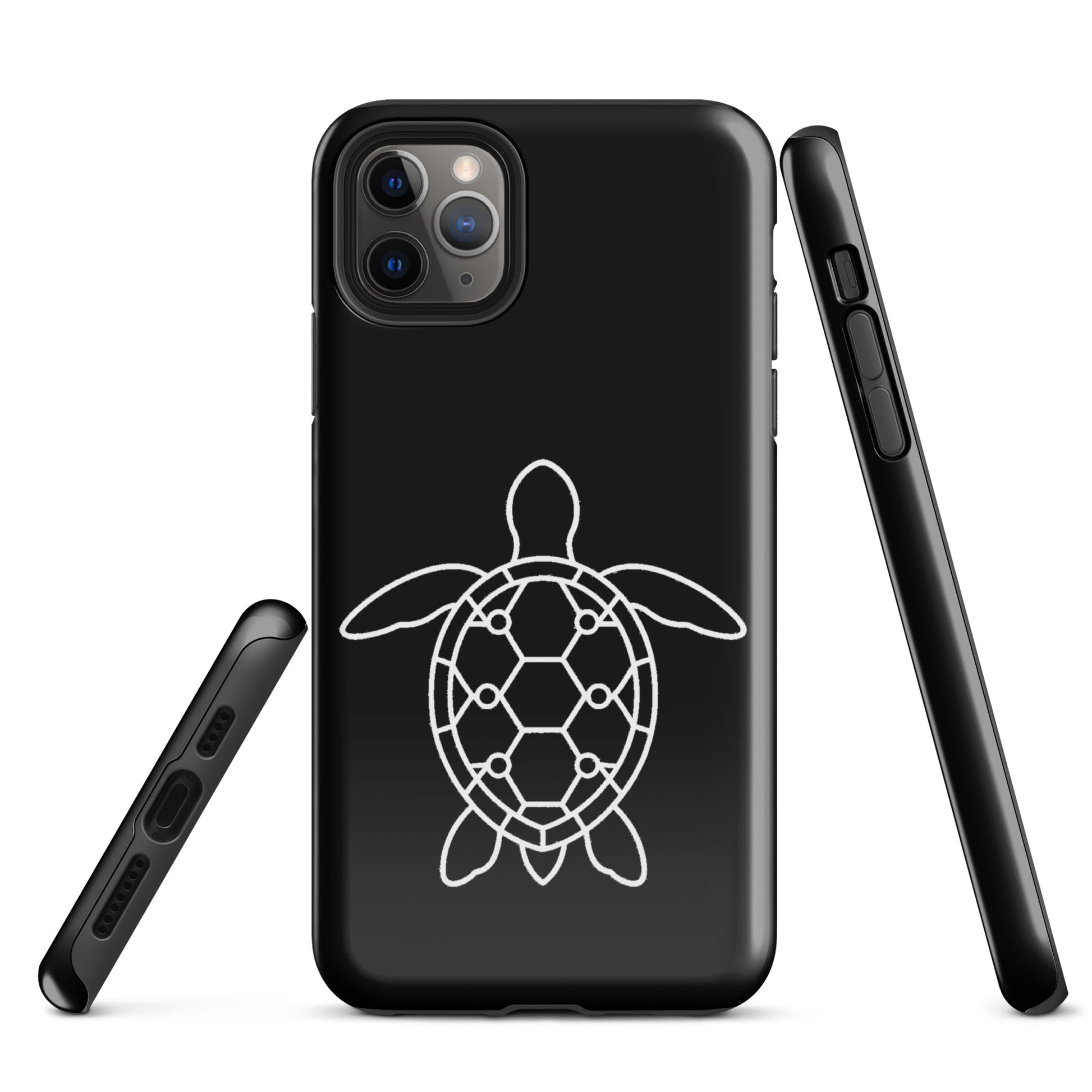phone case for iPhone with minimalist sea turtle silhouette featuring geometric shell pattern, ocean-themed design
