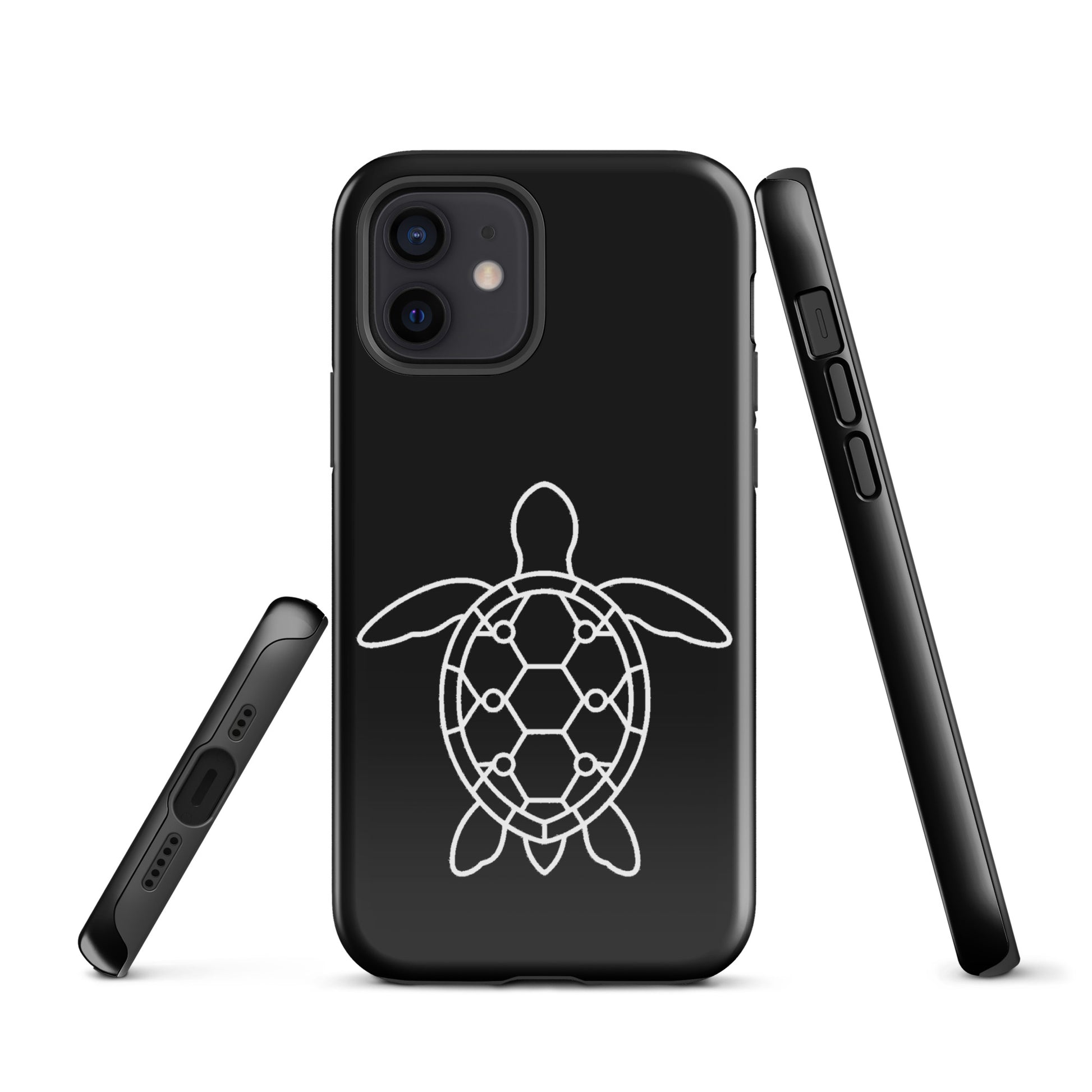 phone case with minimalist sea turtle silhouette and geometric shell design