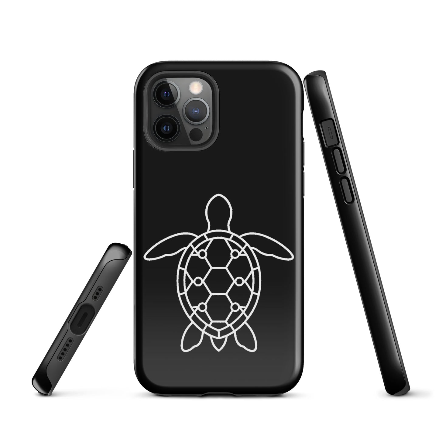 phone case for iPhone with minimalist sea turtle silhouette and geometric design, showcasing modern style and ocean theme.