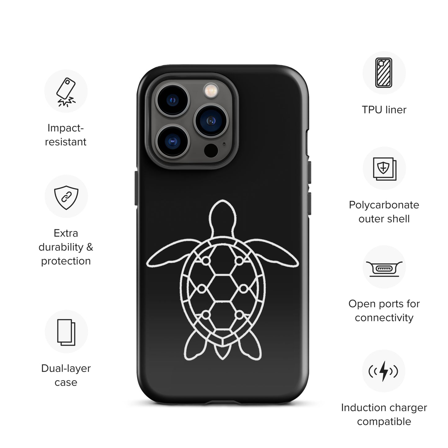 phone case for iPhone with minimalist sea turtle silhouette and geometric pattern