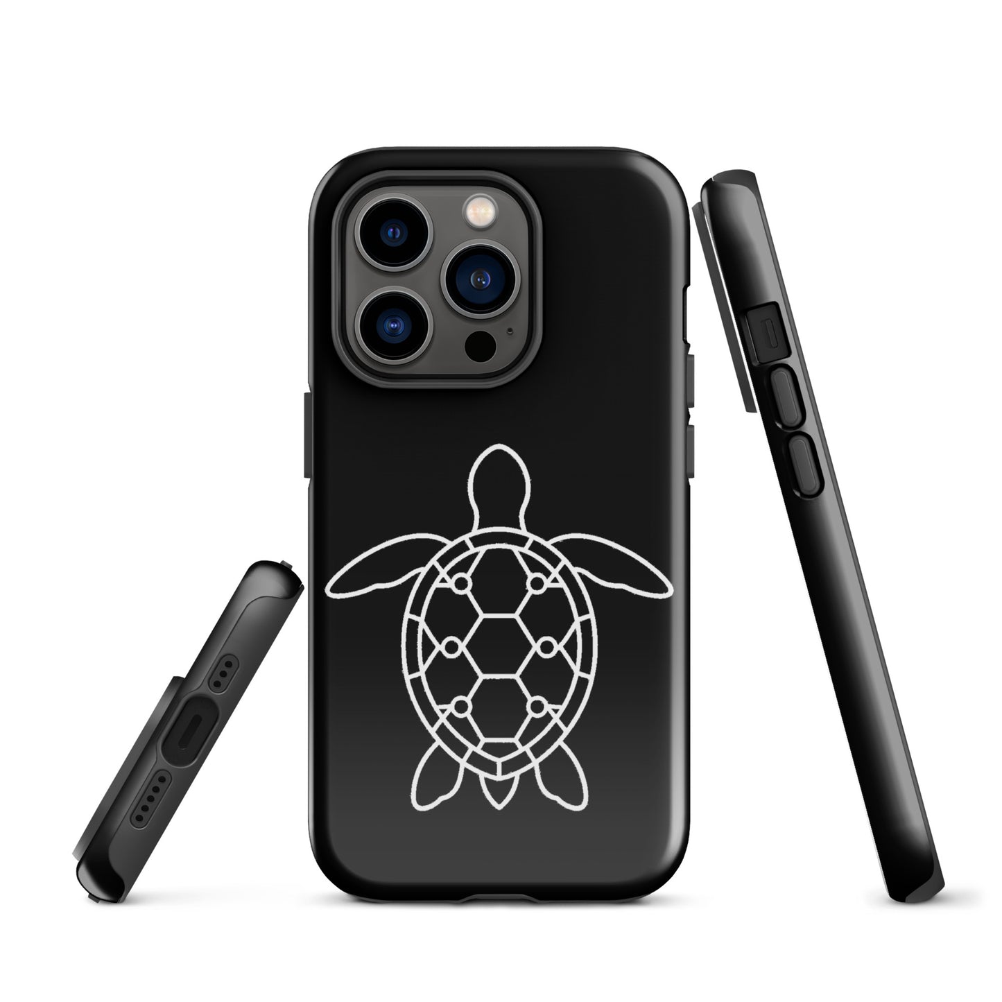 Minimalist sea turtle silhouette phone case for iPhone with geometric shell design, showcasing a modern and stylish accessory.