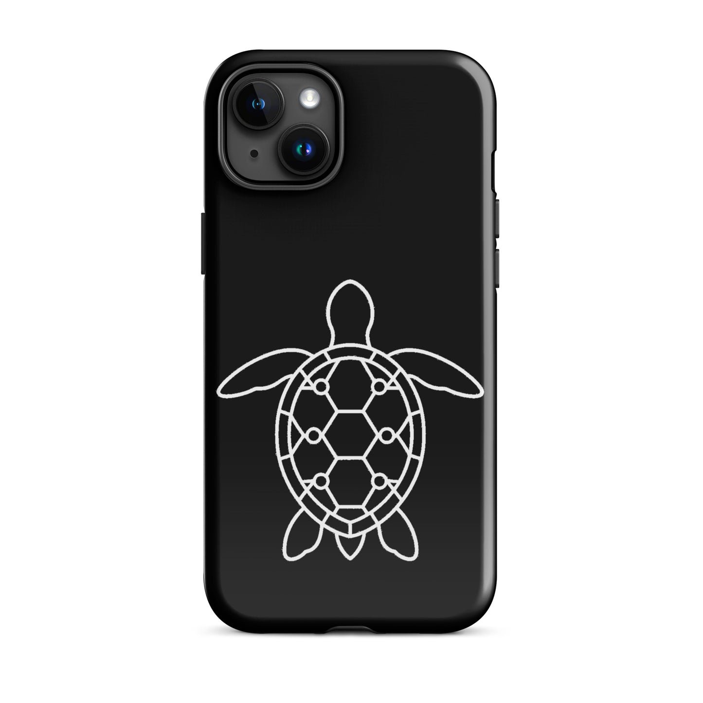 Phone case with minimalist sea turtle silhouette featuring a geometric shell pattern, designed for modern iPhones.