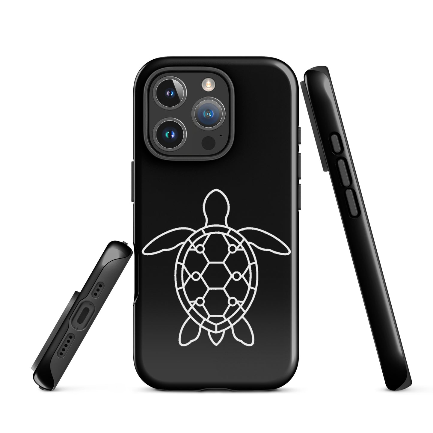phone case for iPhone with minimalist sea turtle silhouette and geometric shell pattern
