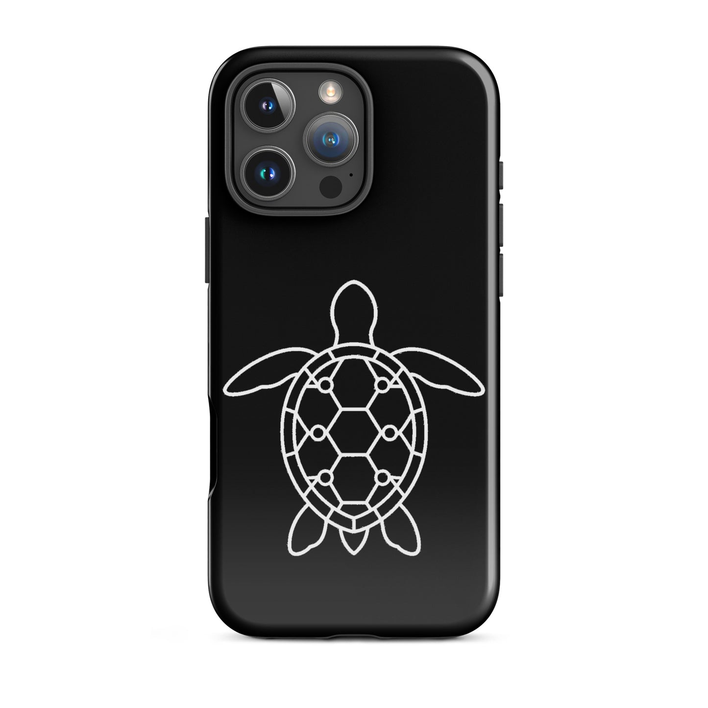 Phone case for iPhone with minimalist sea turtle silhouette design featuring geometric hexagons for modern aesthetic.